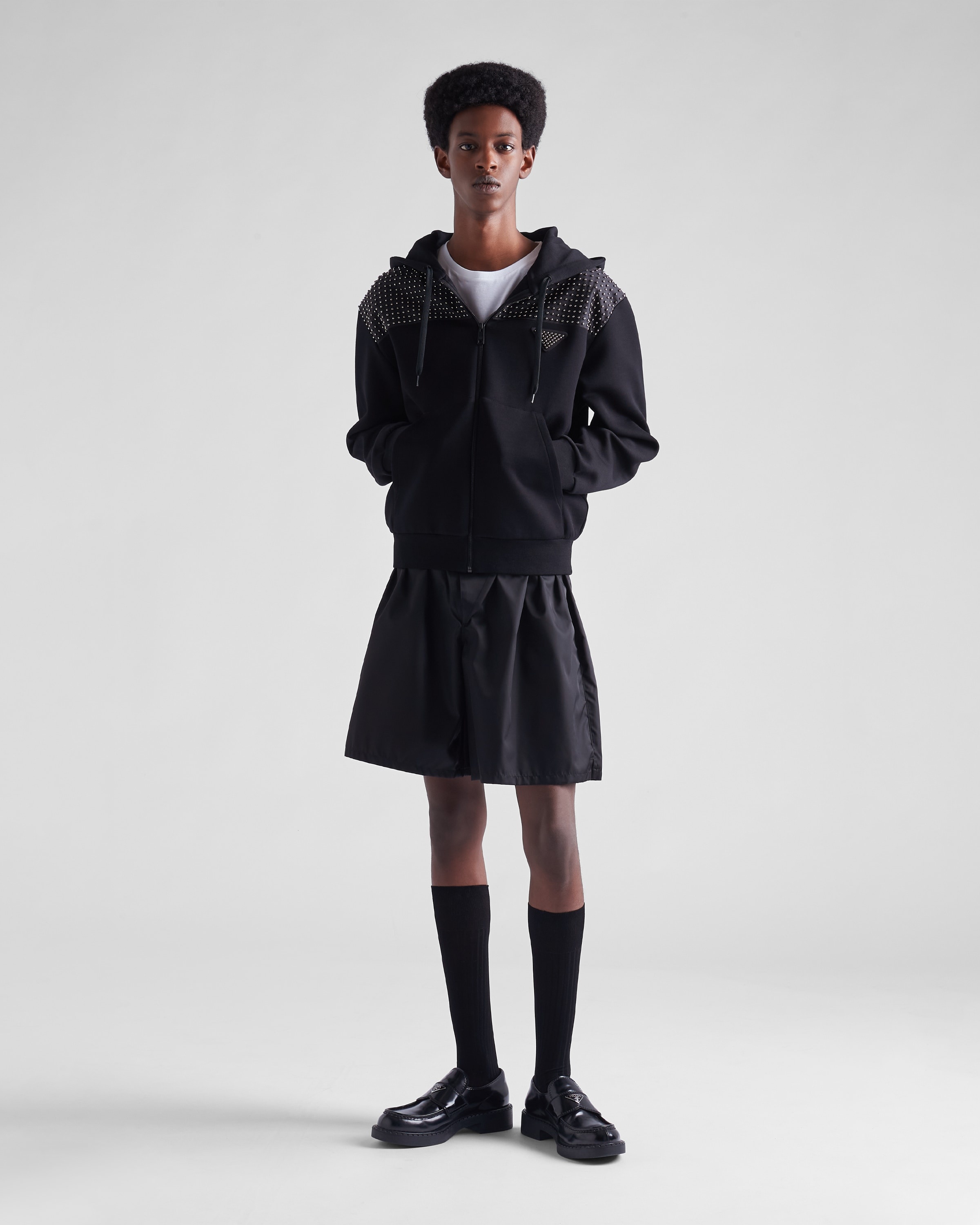Studded technical fabric hoodie - 2
