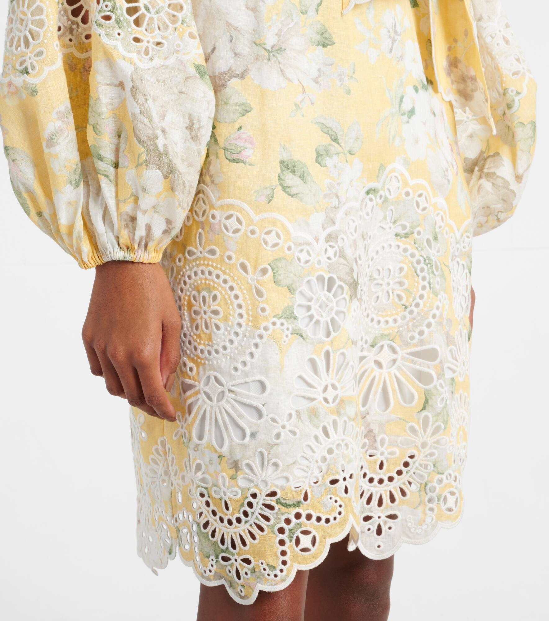 Zimmermann Acacia Broderie Tie floral linen minidress