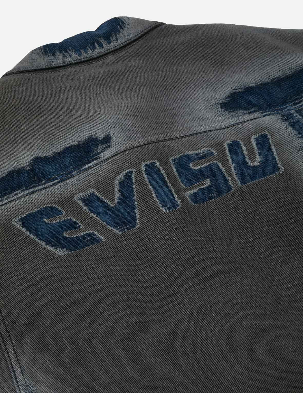 Distressed Seagull and Logo Print Relax Fit Washed Denim Jacket - 6