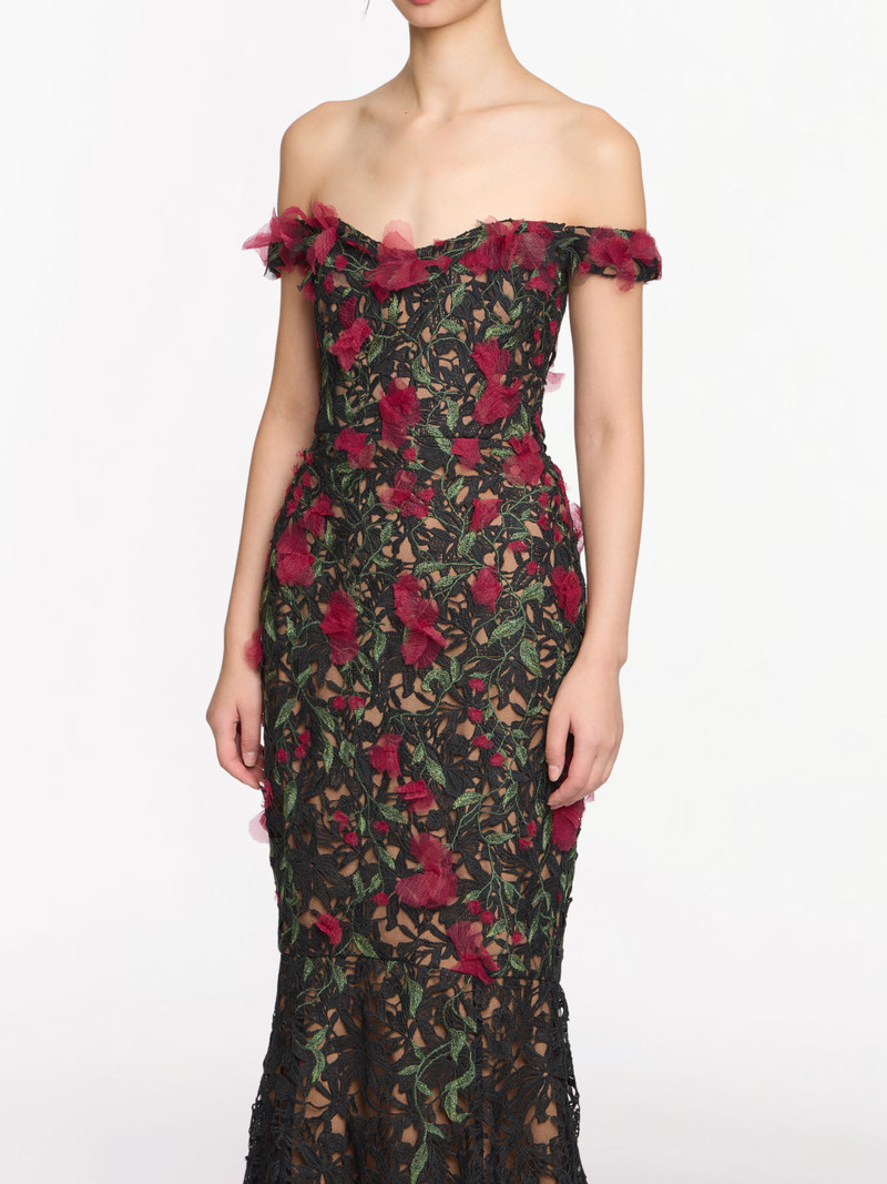GUIPURE LACE OFF SHOULDER GOWN 4