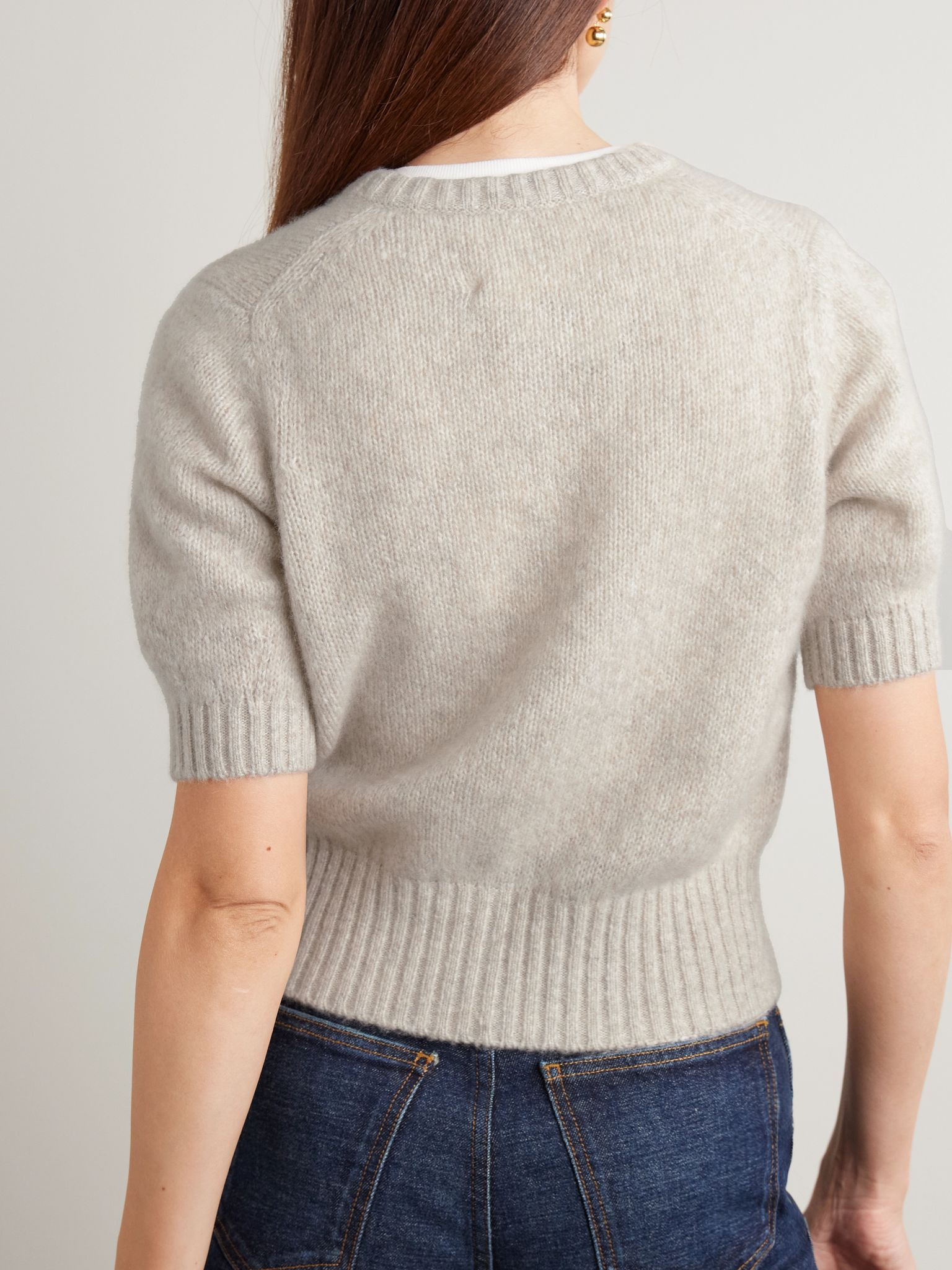 Rome cropped organic cashmere and silk-blend cardigan Beige - 3