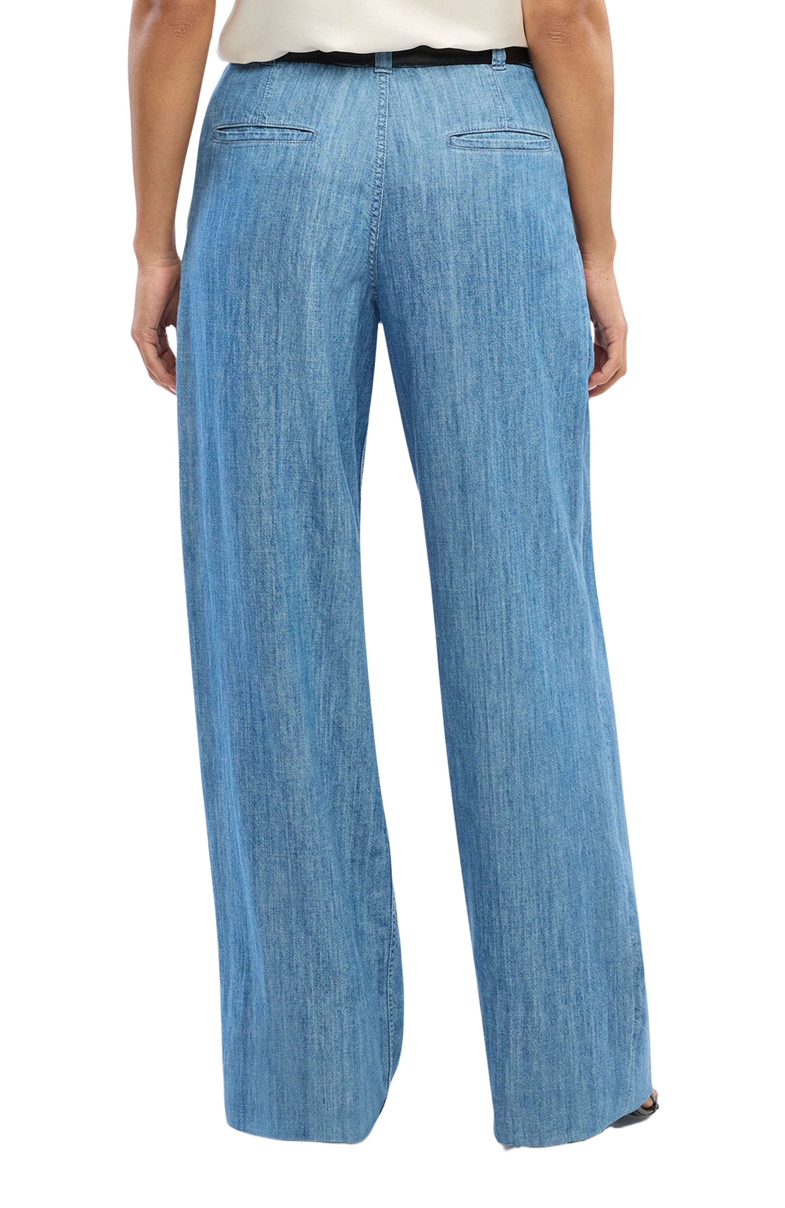 Another Tomorrow Chambray Relaxed Wide Leg Pant in Medium Blue at Nordstrom - 5