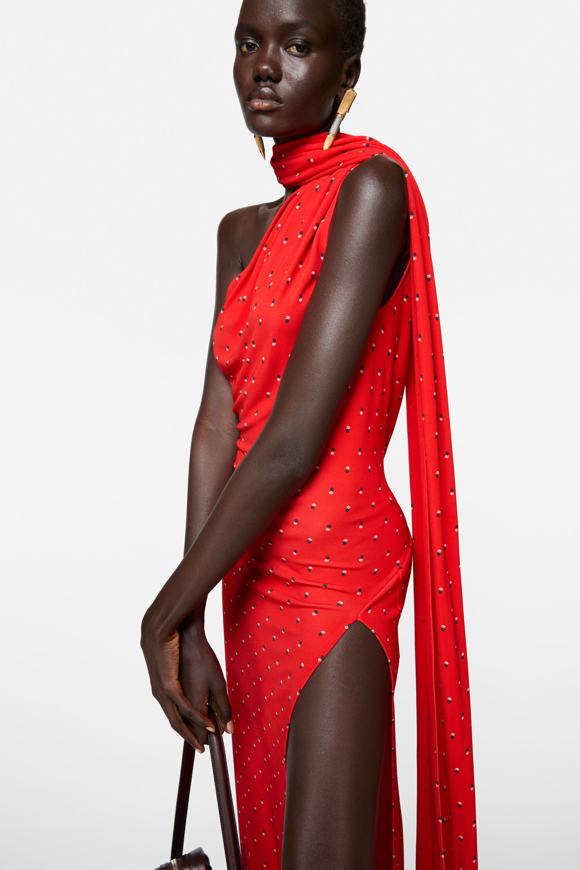 Draped satin dress - Red - 4