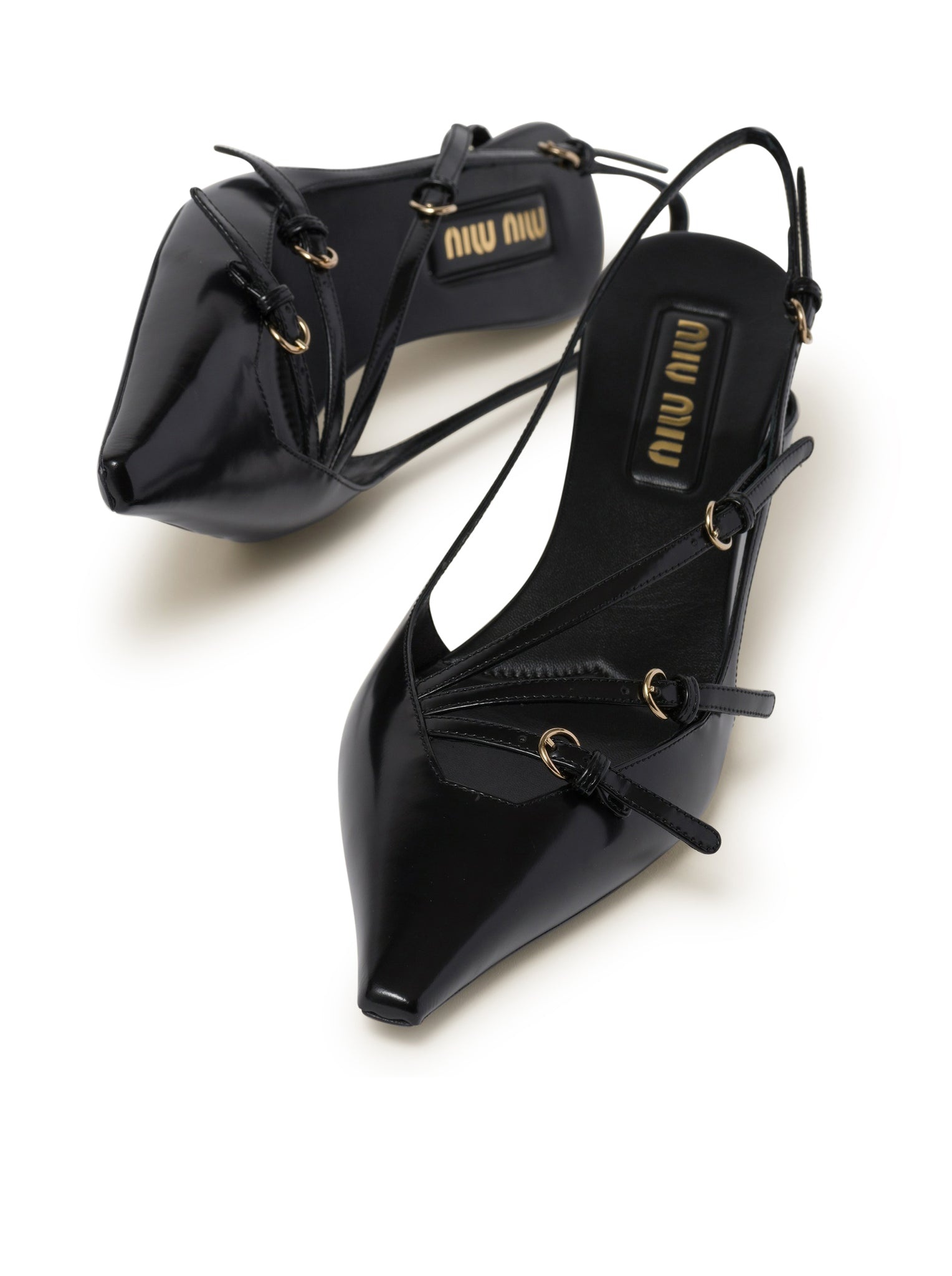 VIP【送料関税込】miumiu Brushed Leather Slingbacks Buckles Black Brushed Leather Slingbacks With Buckles | Miu Miu