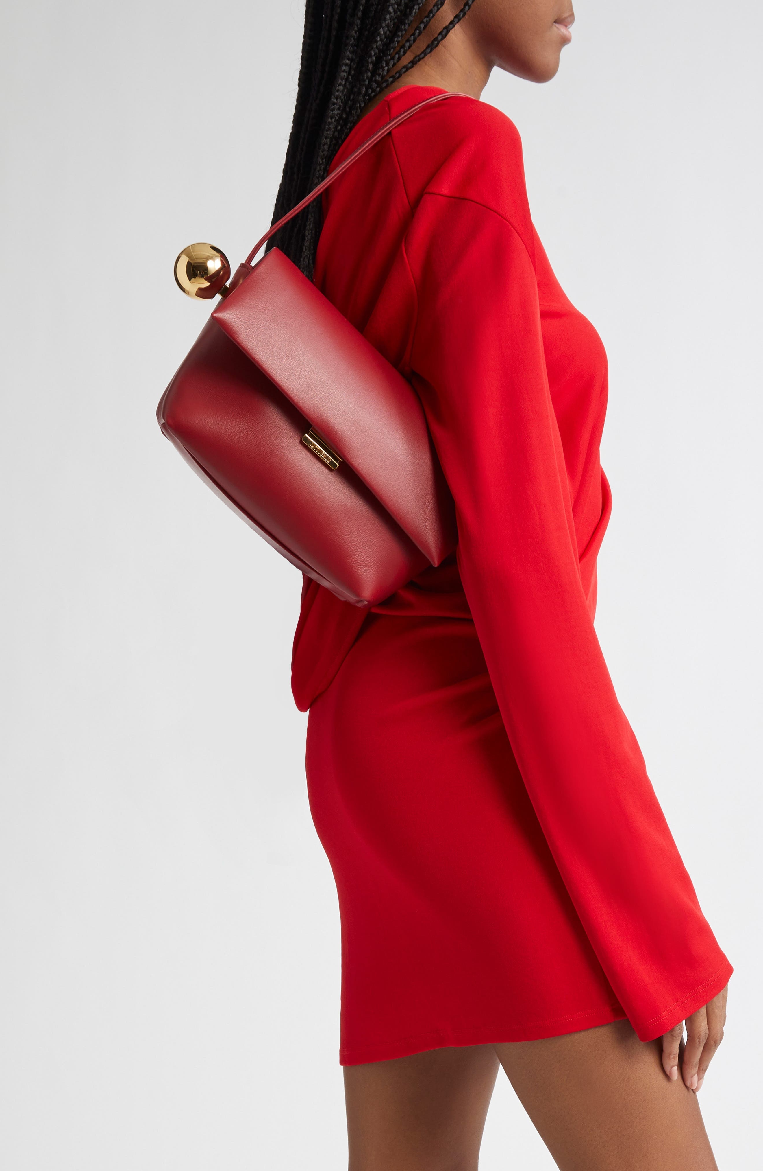 Jacquemus Le Rond Carré Leather Shoulder Bag in Dark Red 480 at Nordstrom - 2