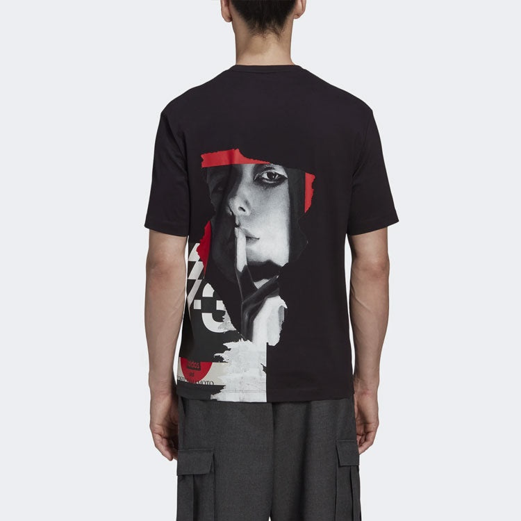 Men's Y-3 Small Logo Printing Round Neck Short Sleeve Black T-Shirt GK5780 - 4