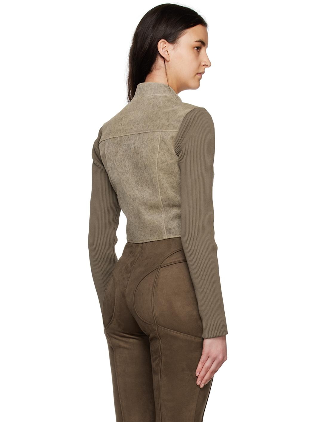 Taupe Cracked Leather Jacket - 3