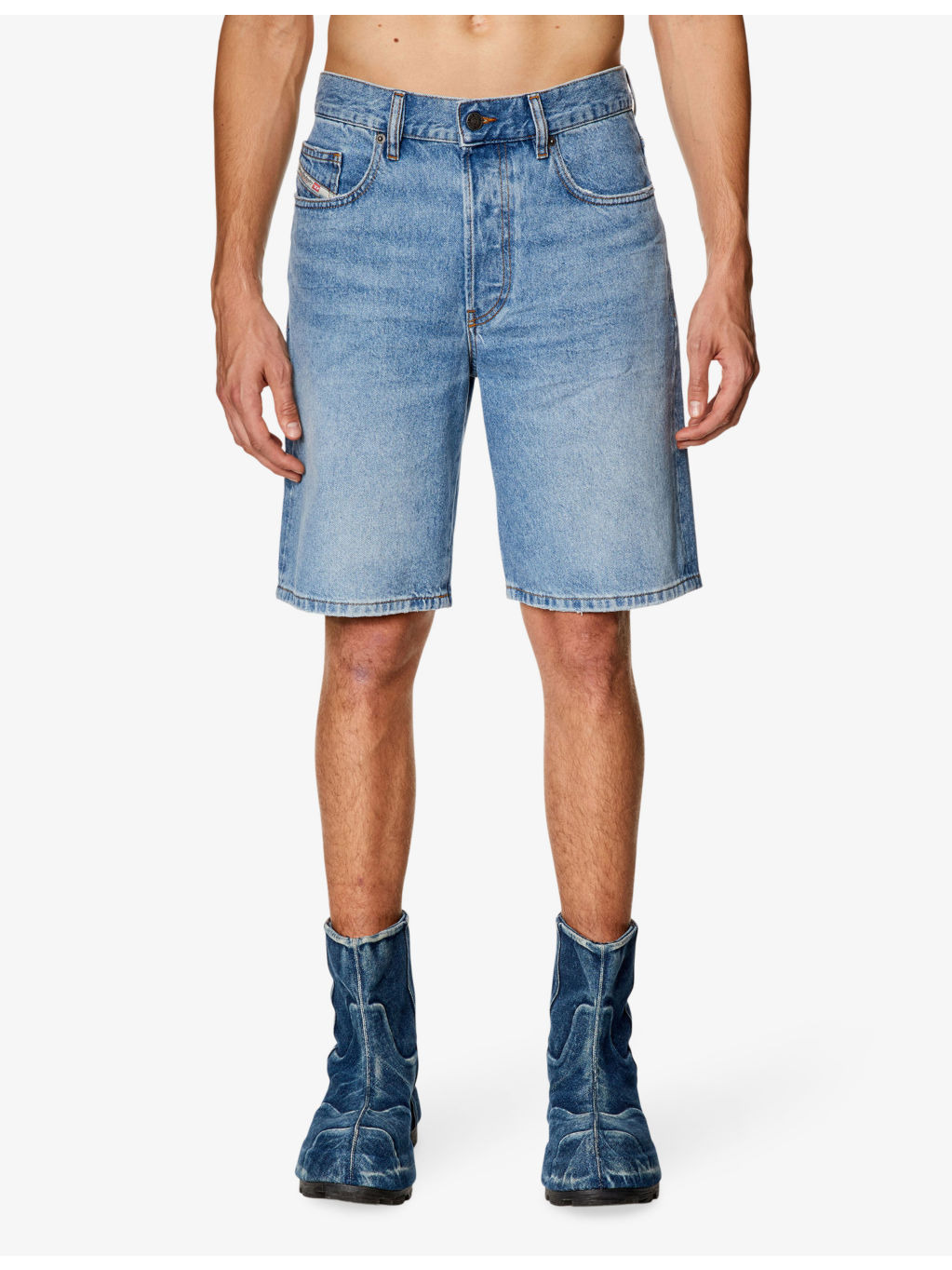 Faded-wash straight-leg denim shorts - 3