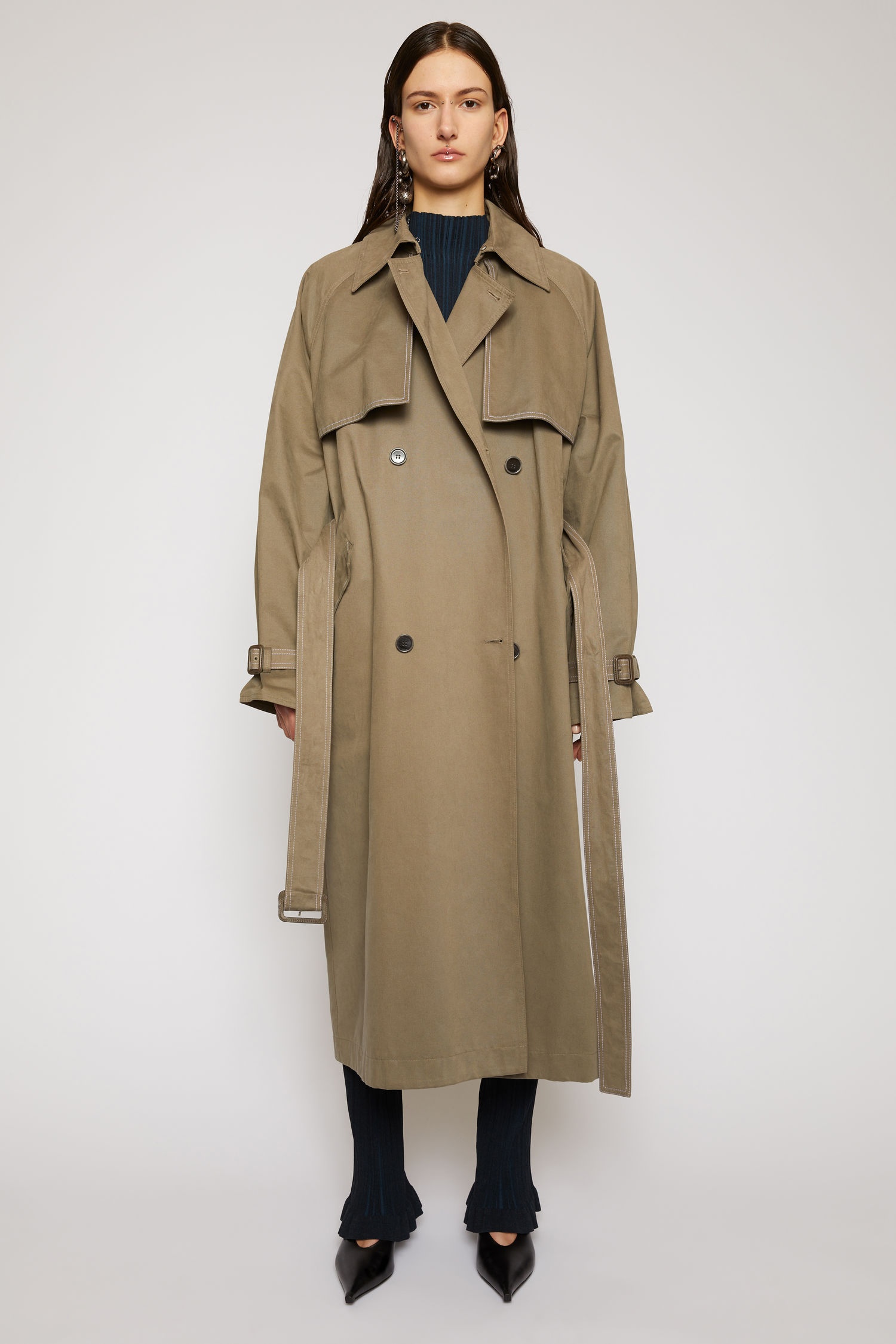 Double-breasted trench coat stone grey - 5