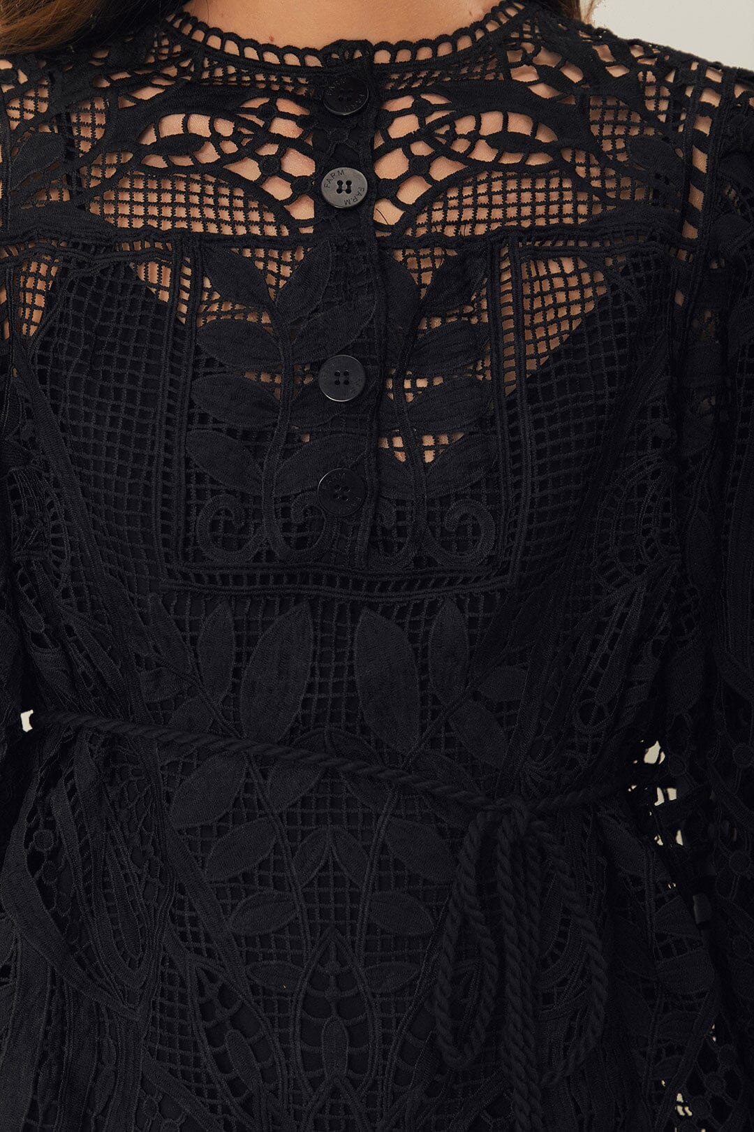 Black Guipire Puff Sleeve Blouse - 6