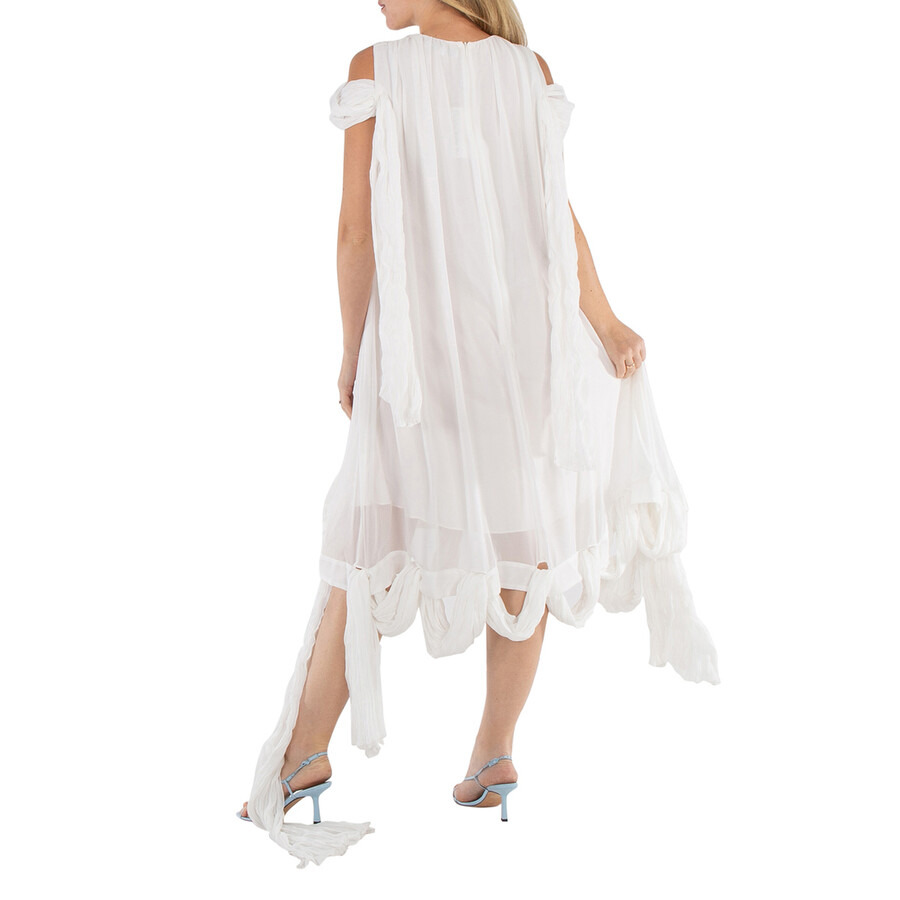 JW Anderson Ladies White Silk Draped Midi Dress - 4