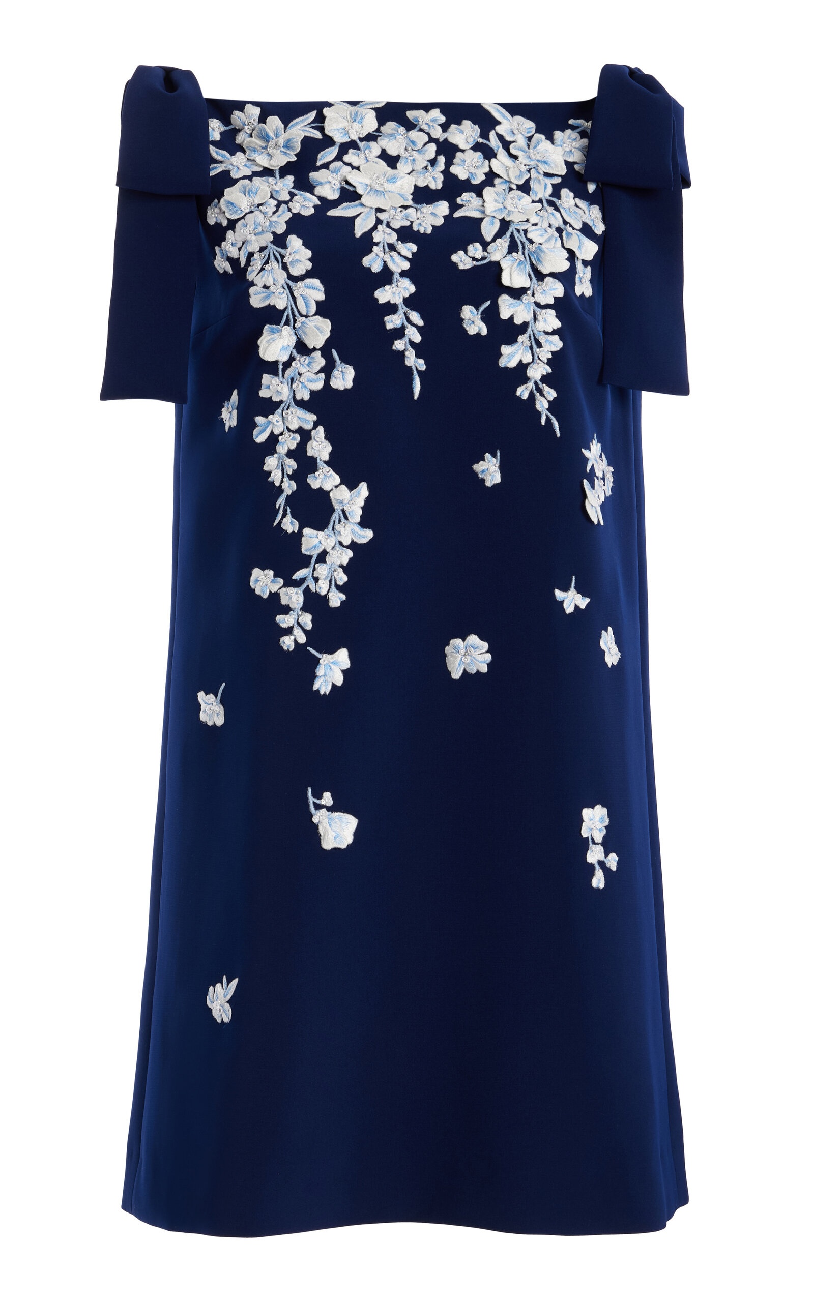 Embroidered Crepe Mini Shift Dress blue - 1