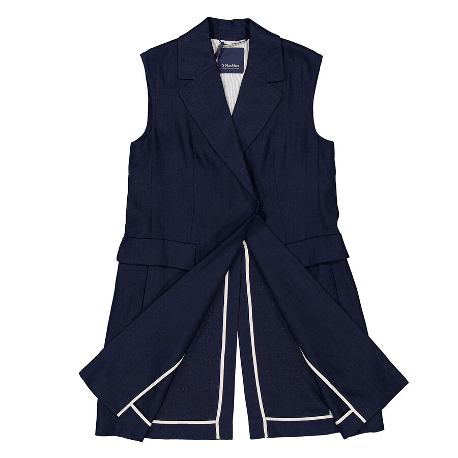 Max Mara Navy Marie Long Linen Vest - 2