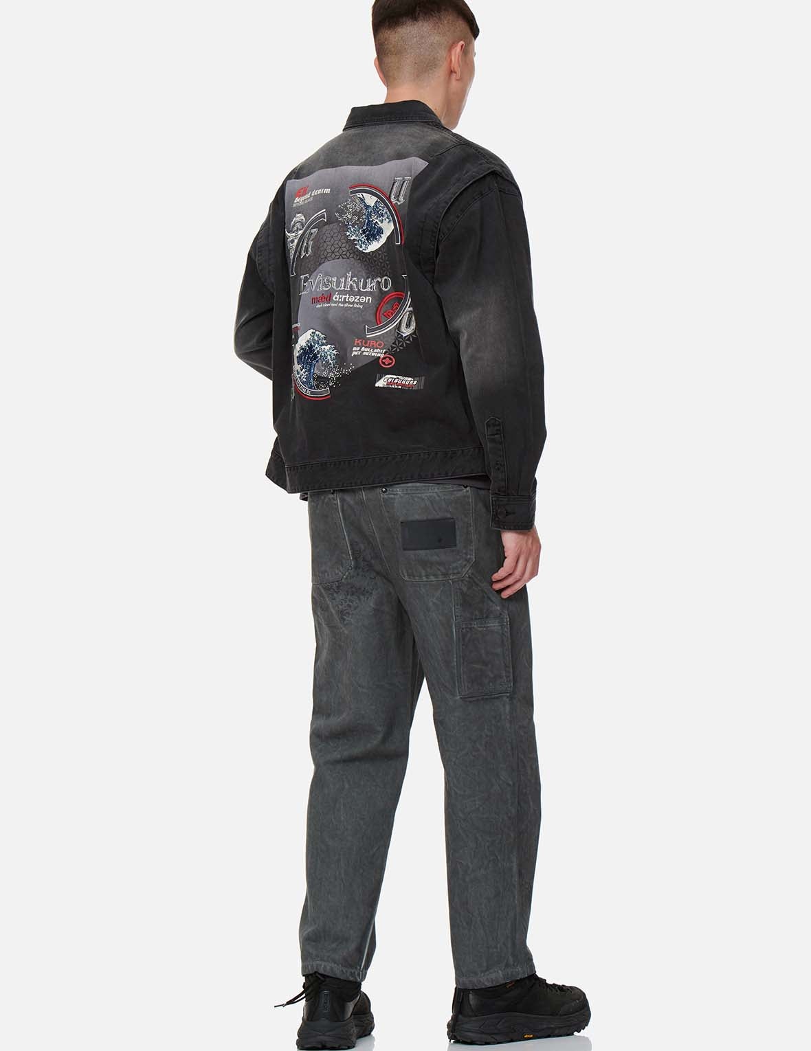 The Great Wave and Kamon Embroidery Denim Shirt Jacket - 5