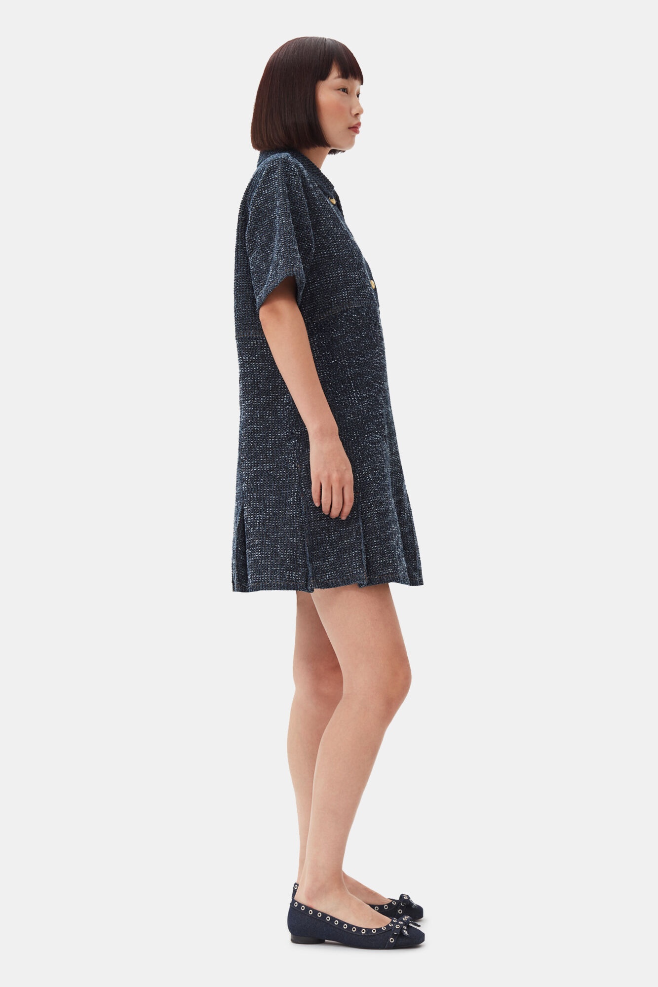 DARK BLUE FLUFFY DENIM MINI DRESS - 4