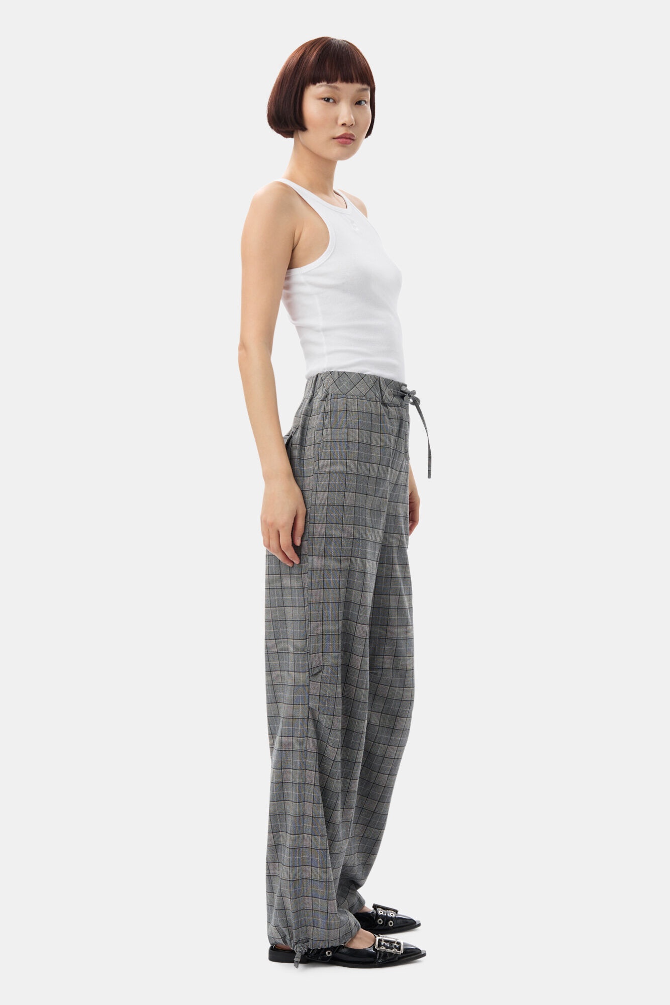 GANNI X PALOMA ELSESSER CHECK MIX DRAWSTRING TROUSERS - 8