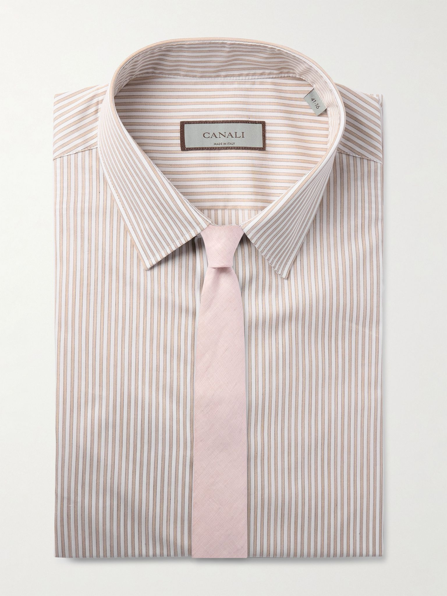 Striped Cotton-Poplin Shirt Beige - 5