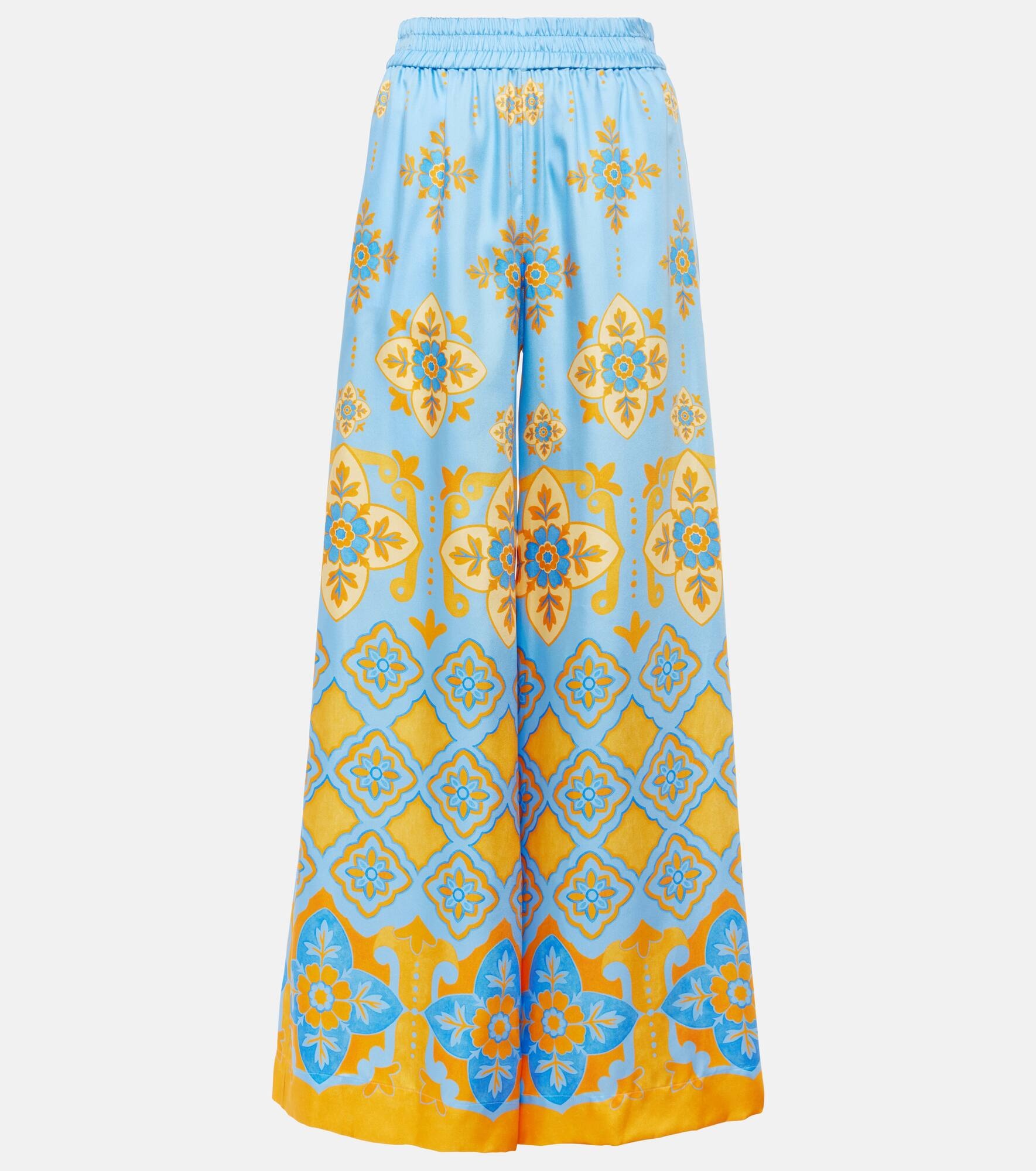 High-rise printed silk palazzo pants - 1