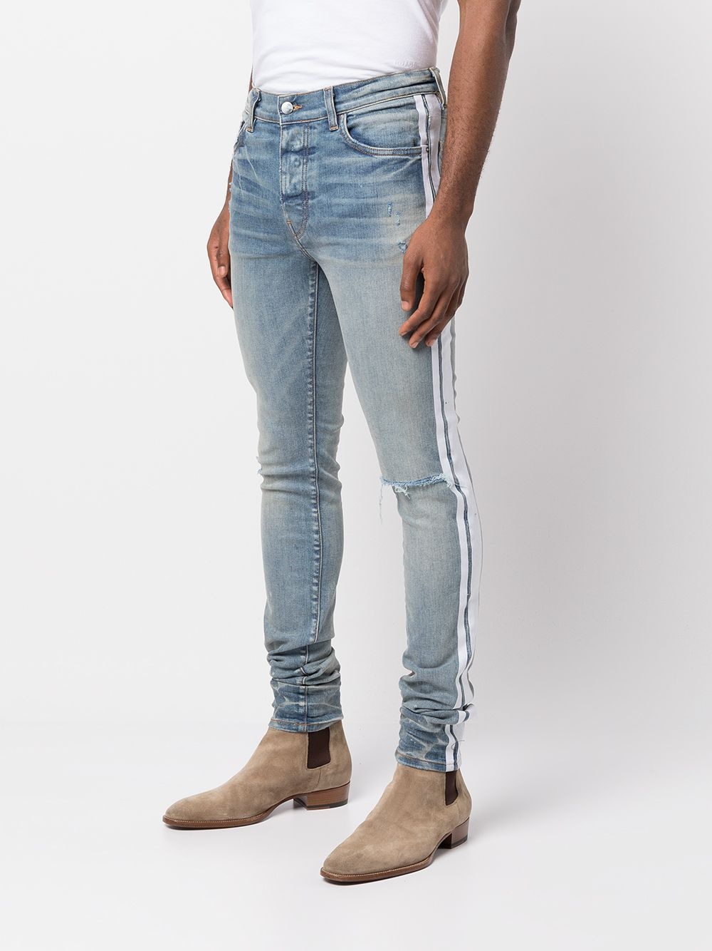 distressed-effect side-stripe jeans - 3