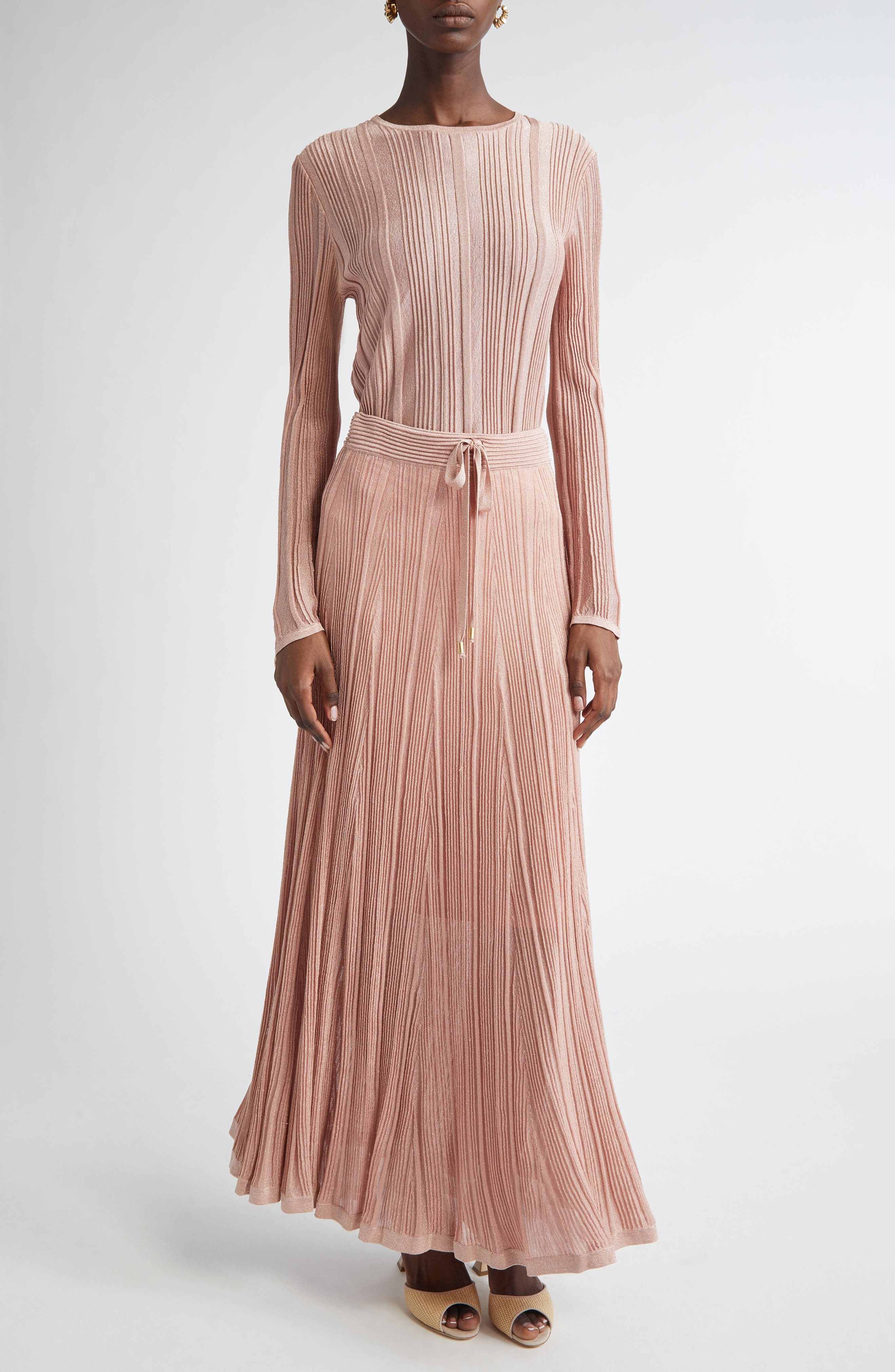 Zimmermann Lucky Metallic Rib Maxi Skirt in Metallic Pink at Nordstrom - 2