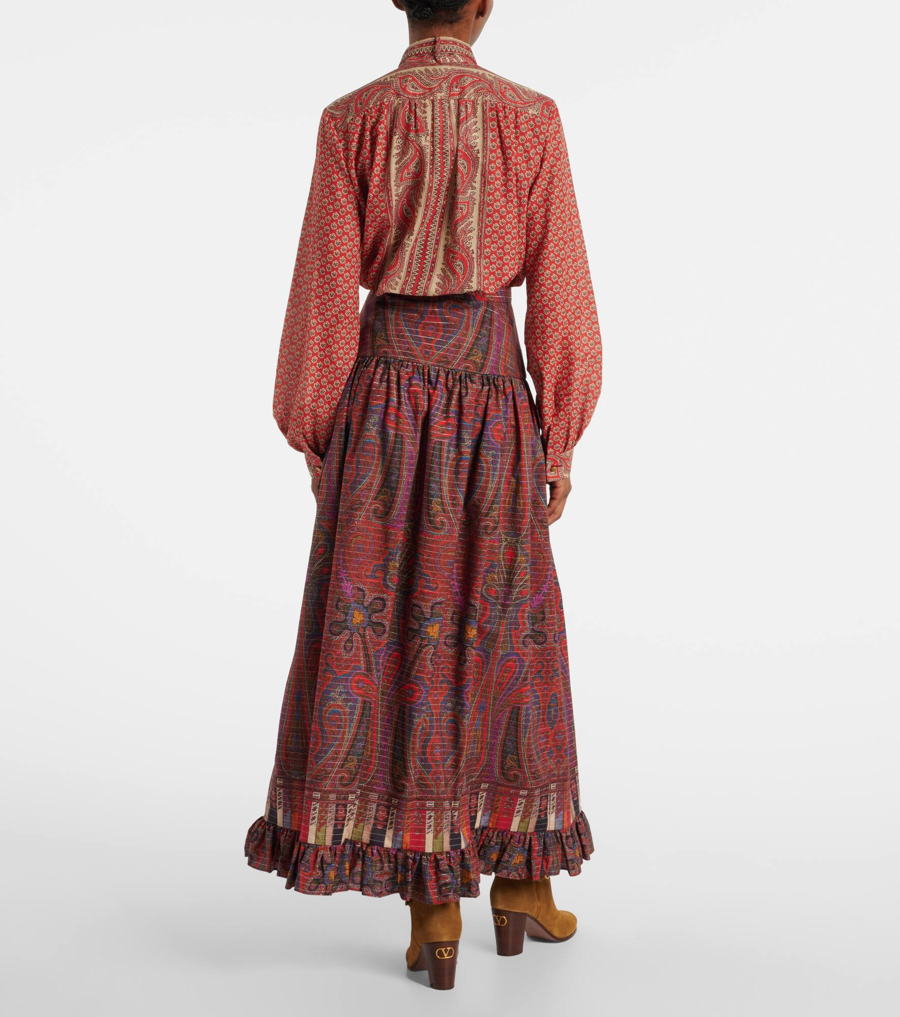 Paisley high-rise cotton maxi skirt - 3