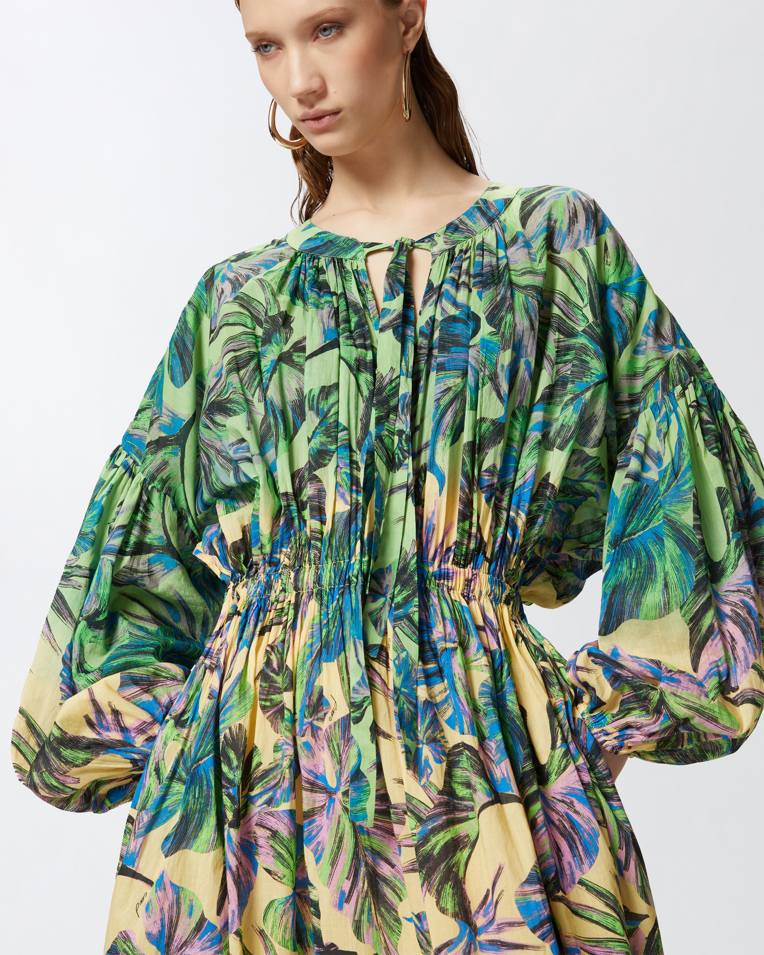 WIDE MIDI DRESS WITH TROPICAL-LEAF MOTIF - 5
