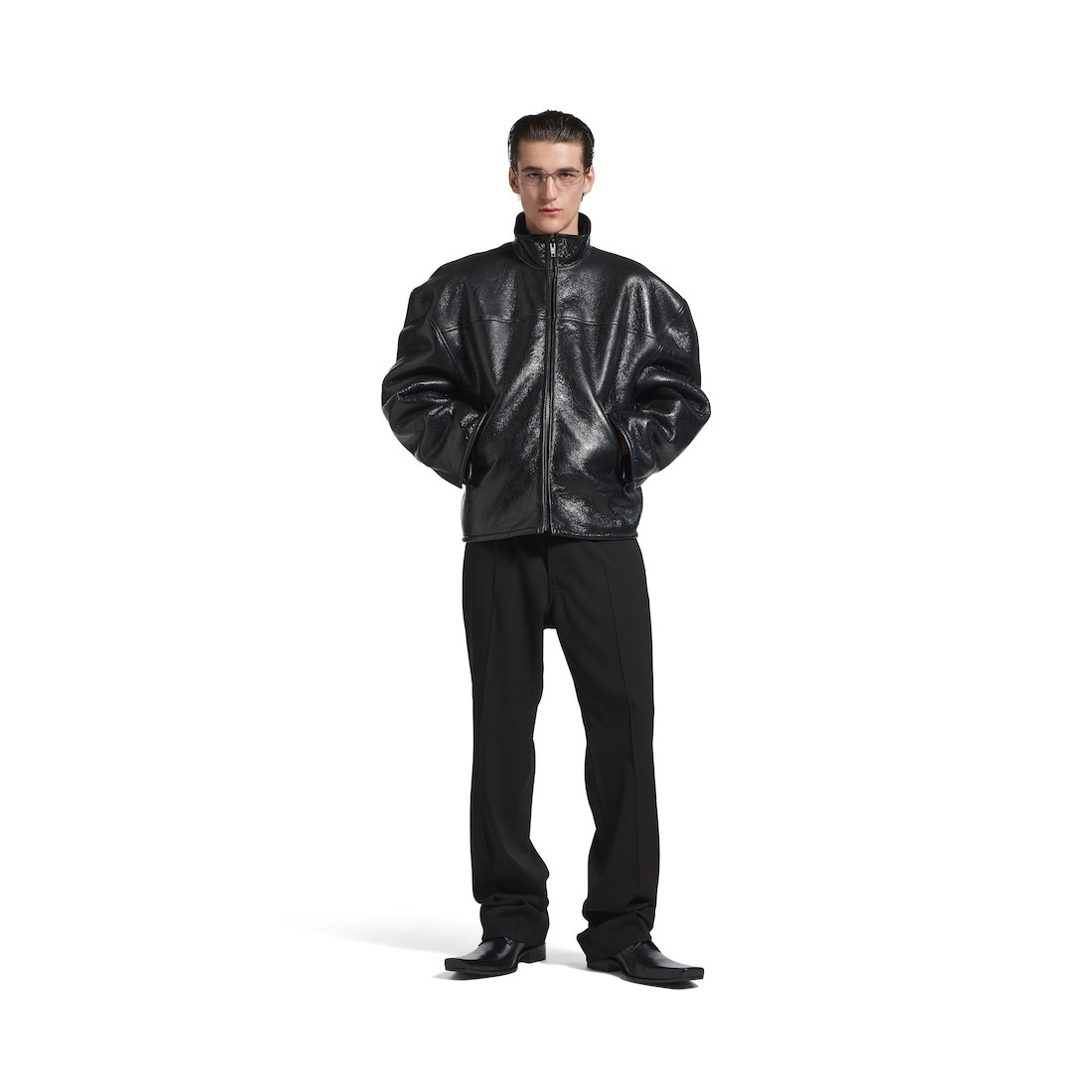 Men's Shearling Zip-up Jacket in Black - 2