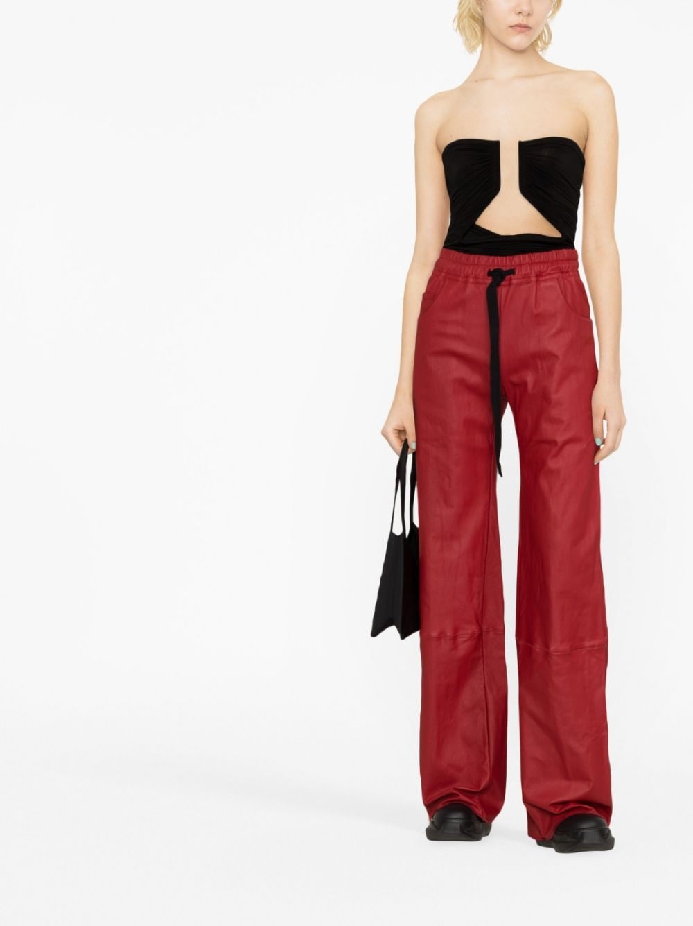 wide-leg leather drawstring trousers - 2