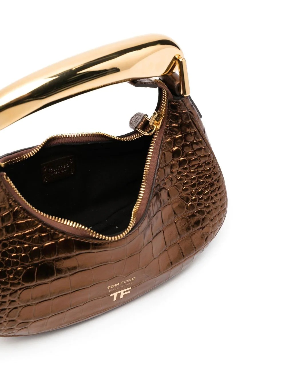 metallic crocodile-effect mini tote bag - 5