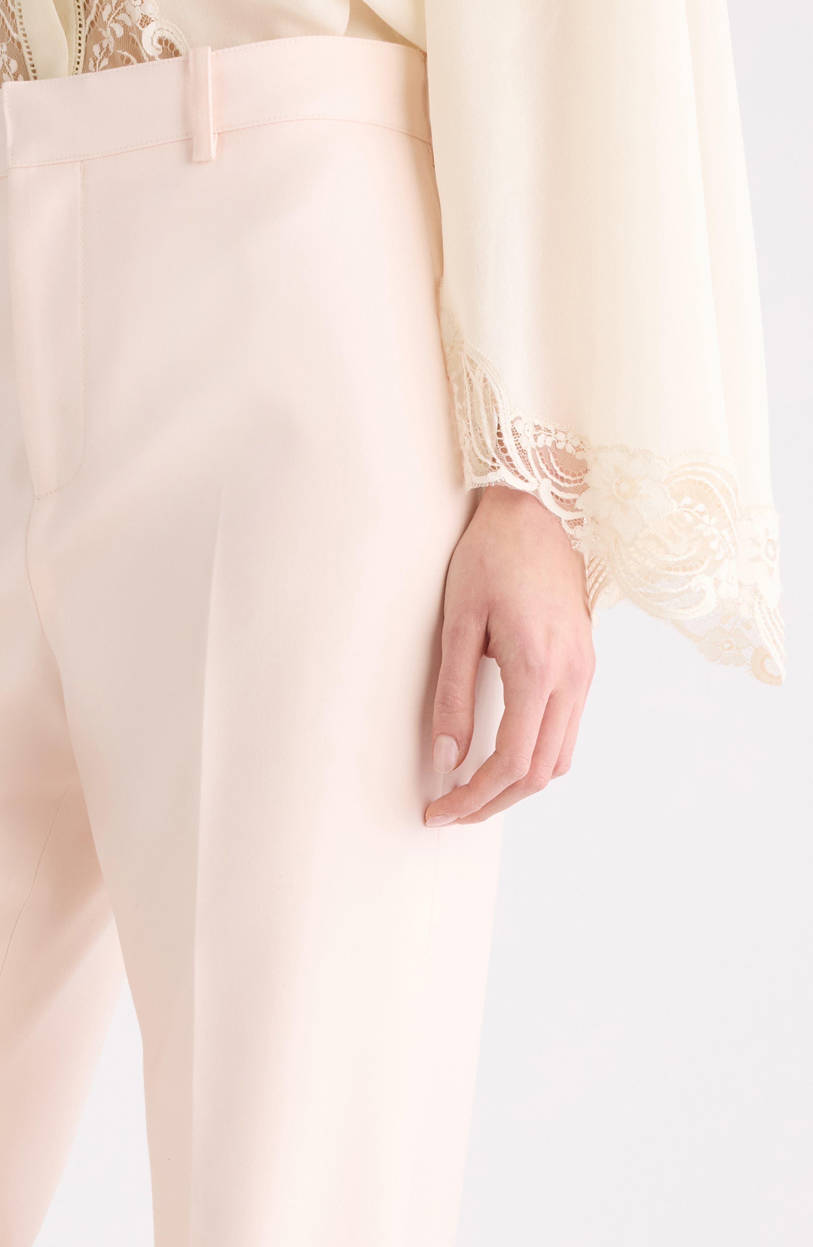 Chloé Virgin Wool Wide Leg Trousers in Biscuit Pink at Nordstrom - 5