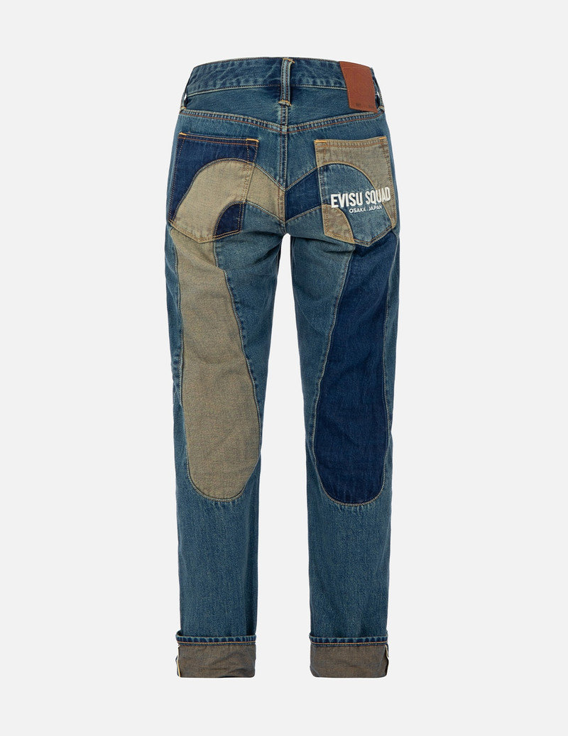 EVISU DECONSTRUCTION FABRIC BLOCKING DAICOCK CARROT-FIT DENIM JEANS #2017 outlook