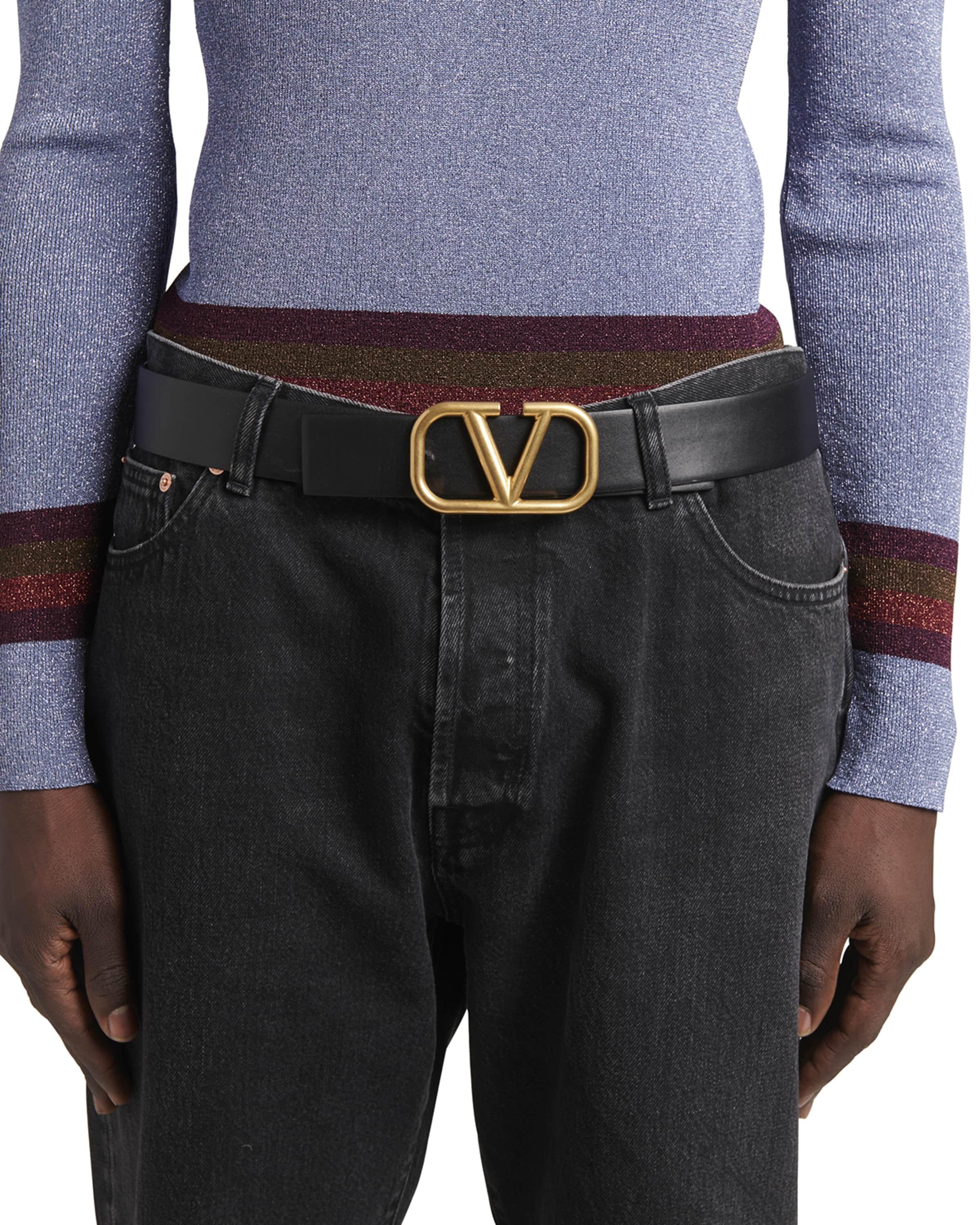 Men's V-Logo Leather Belt - 2