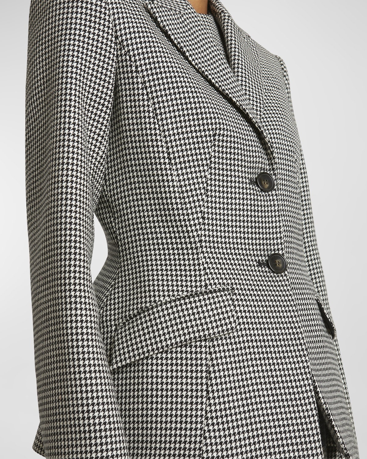 Houndstooth Single-Breasted Tailored Blazer - 5