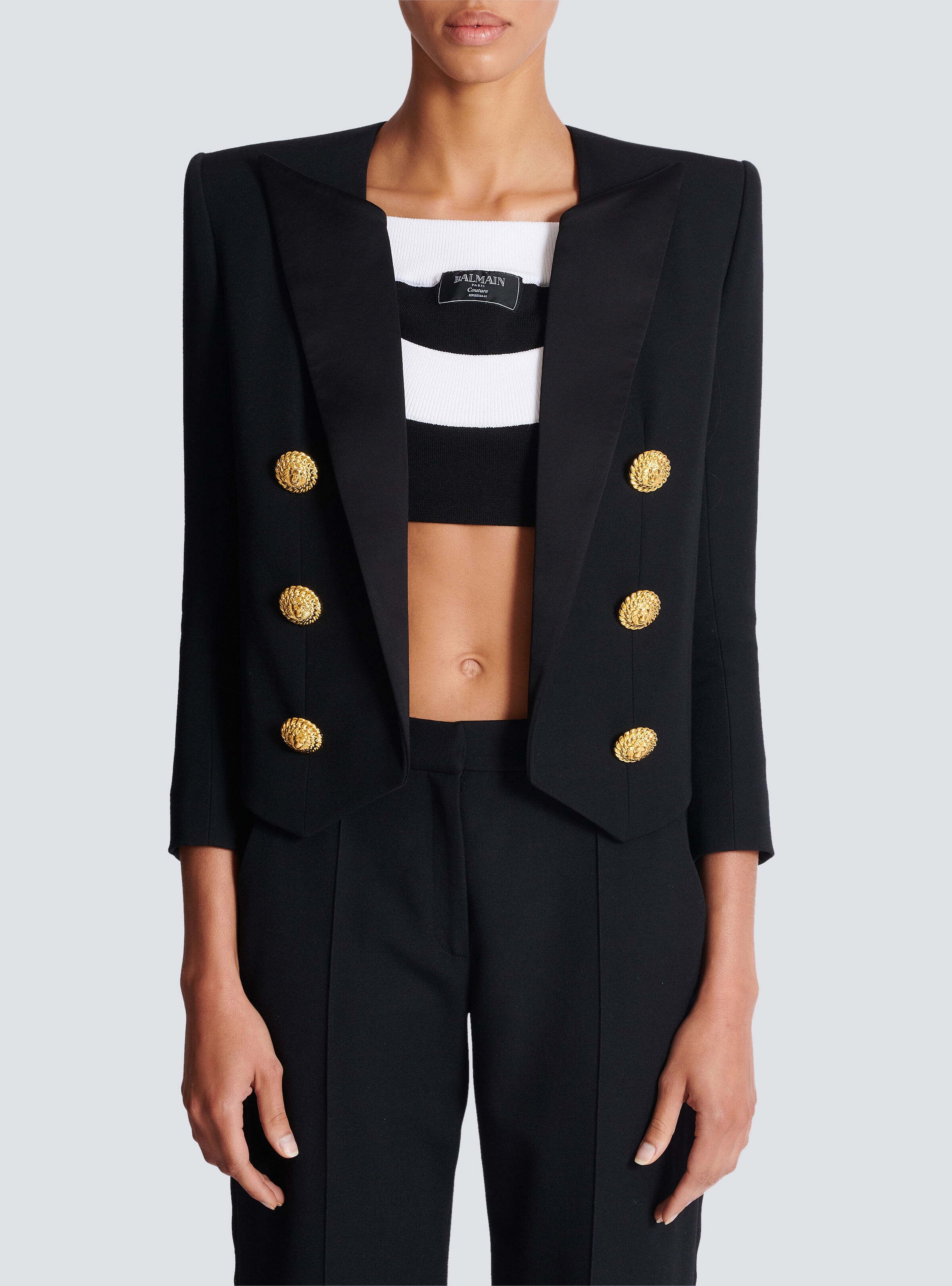 Cropped grain de poudre edge-to-edge jacket with 6 buttons - 5