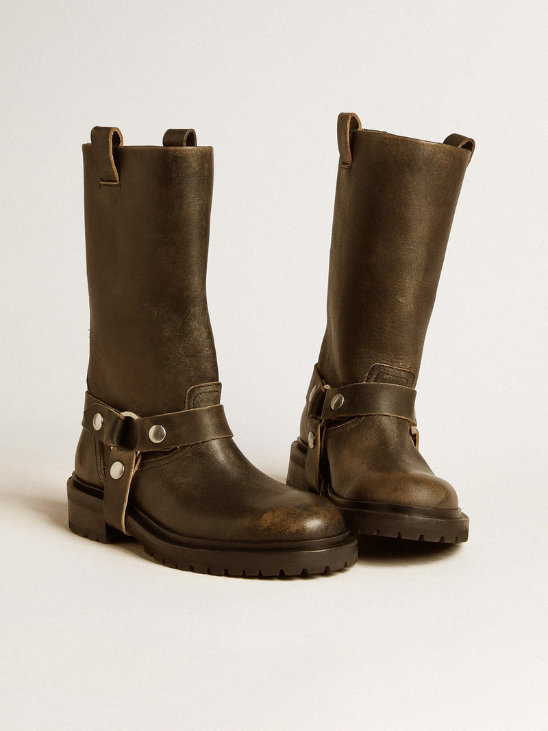 Golden Goose Kurt boots in black leather with silver buckle outlook