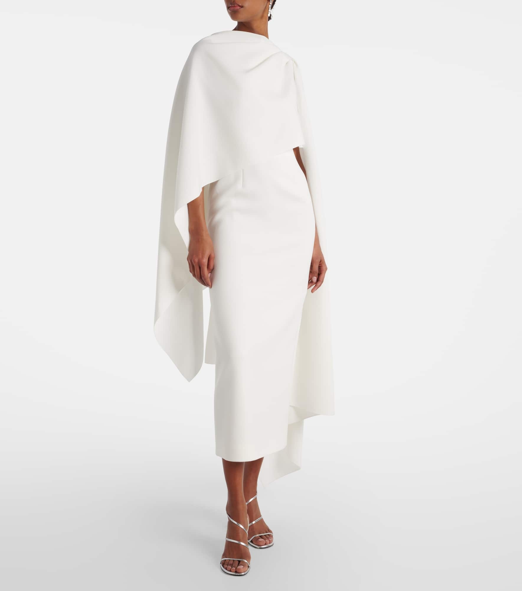 Bridal Demetria caped crêpe midi dress - 2