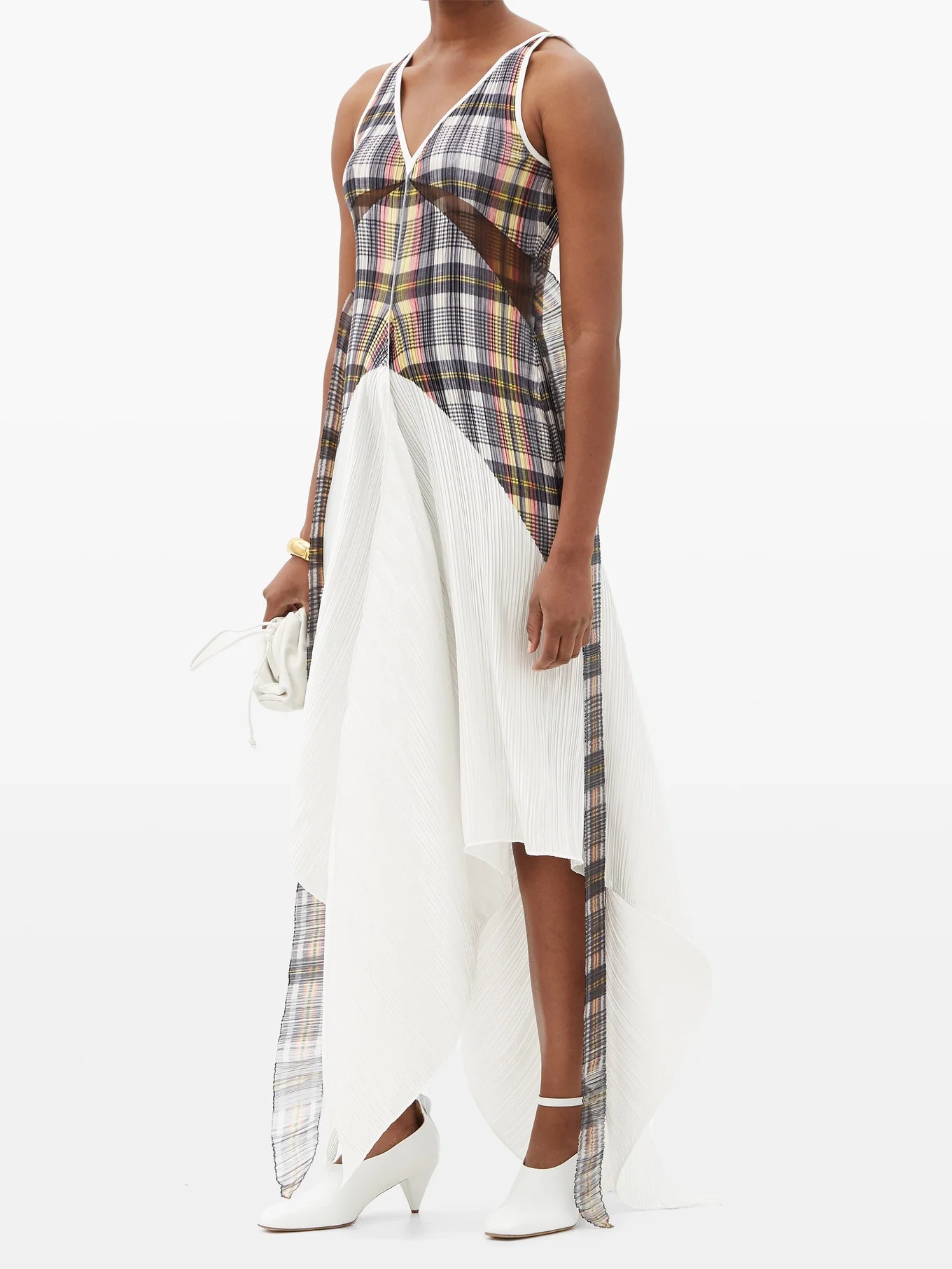 Handkerchief-hem check plissé dress - 3