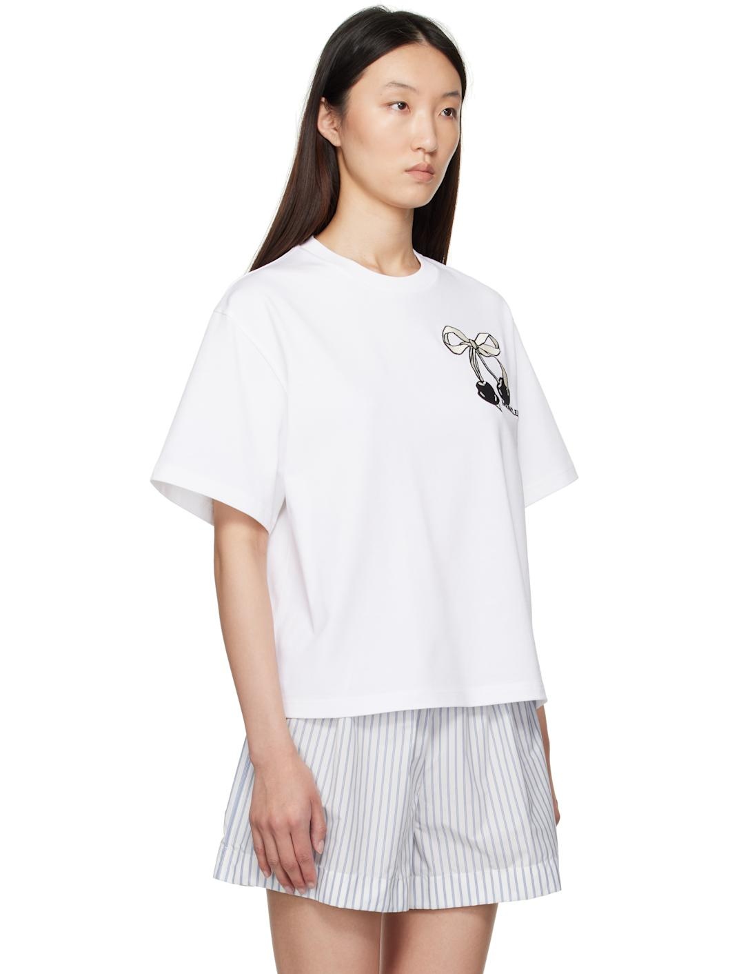 White Embroidered Cherry Logo Cotton T-shirt - 2