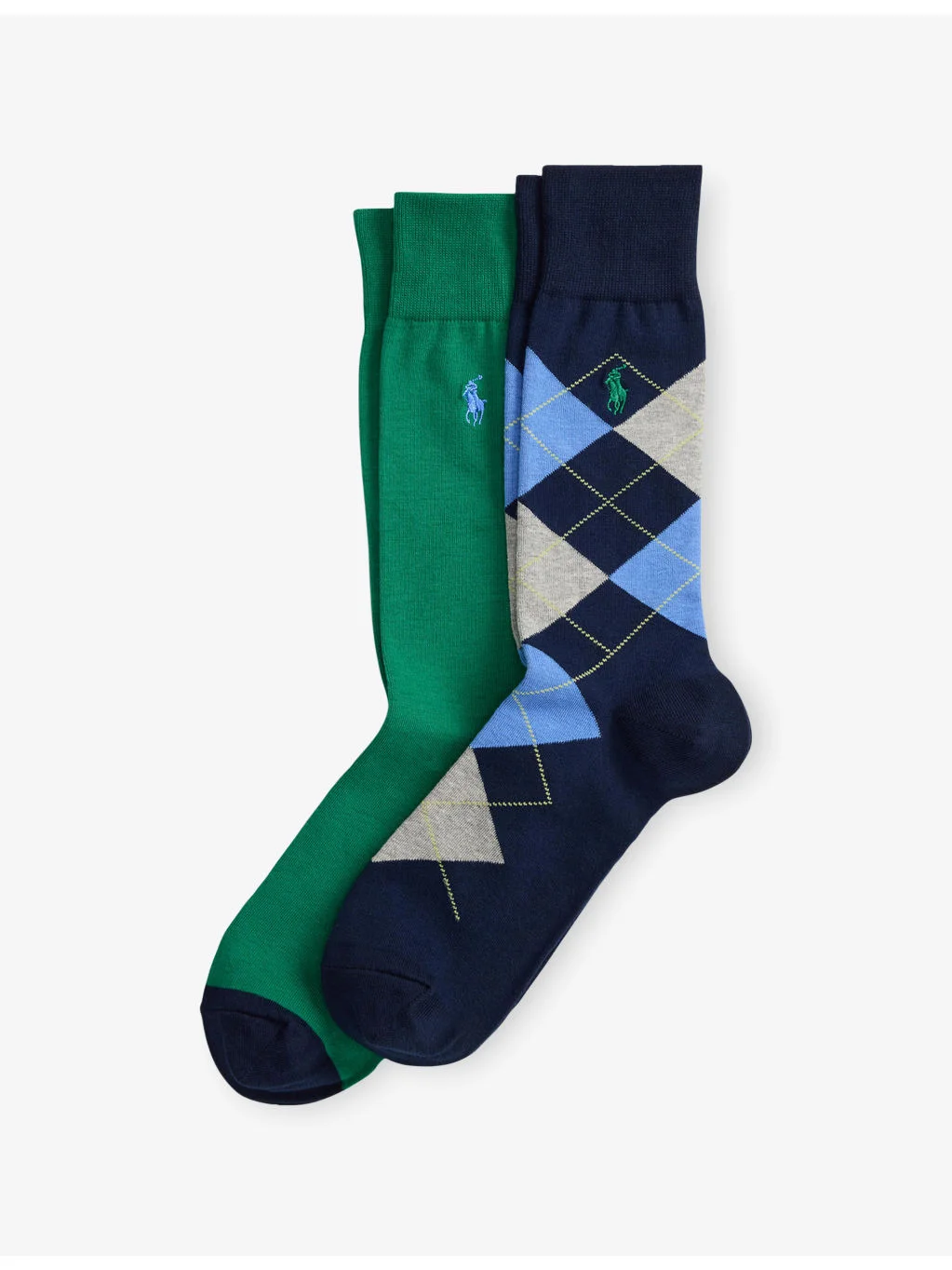 Argyle-Pattern and Solid Pack of Two Cotton-Blend Crew Socks - 1