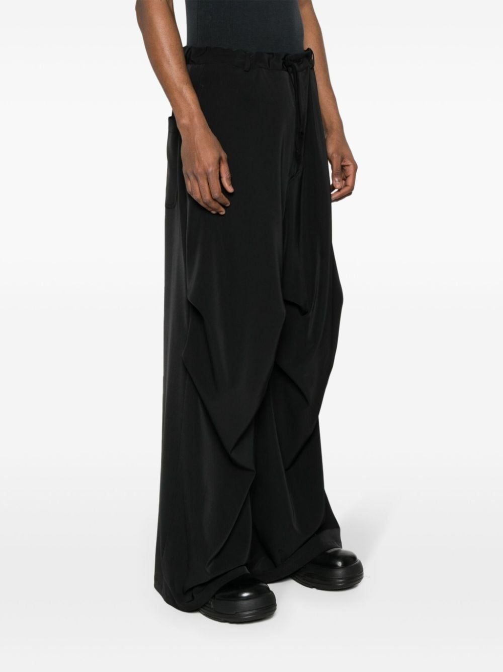 gathered-detail drawstring wide trousers - 4