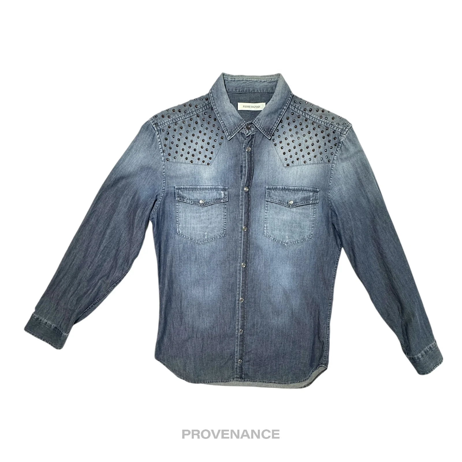 Pierre Balmain Studded Denim Shirt - Blue 46 36 S - 1