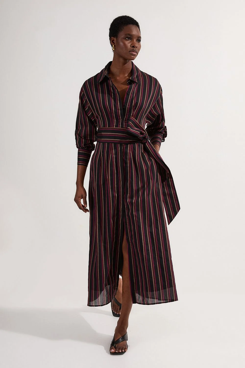 Petite Premium Cotton Tailored Belted Shirt Maxi Dress - 1