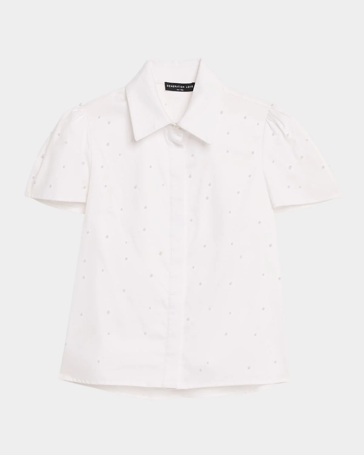 Murphy Pearl-Embellished Short-Sleeve Poplin Shirt - 1