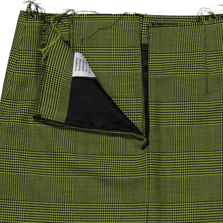 Vetements Ladies Neon Yellow Check Mini Tailored Skirt, Size Small - 7