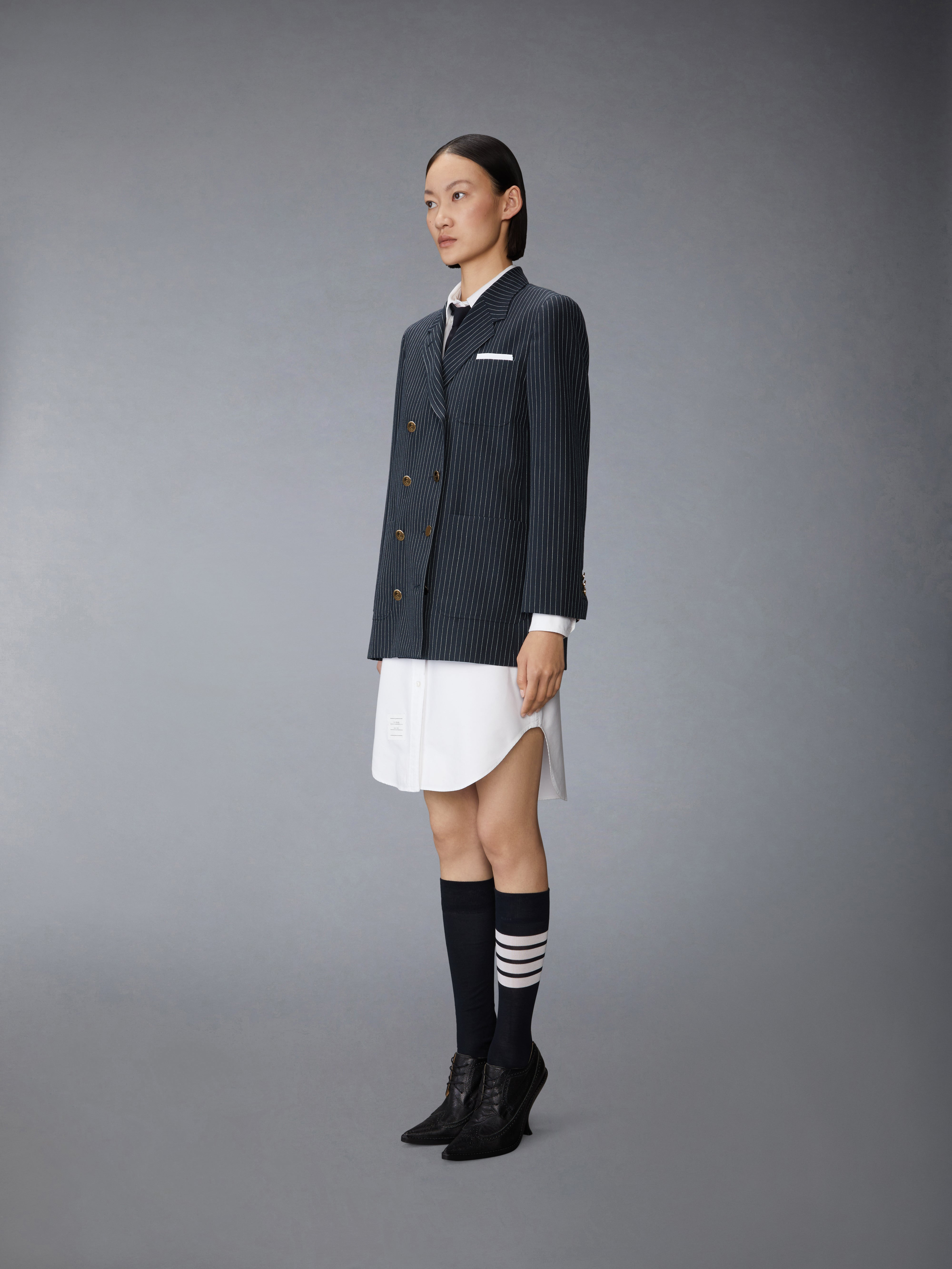 PINSTRIPE HIGH TWIST WOOL SACK SPORTCOAT DRESS - 3