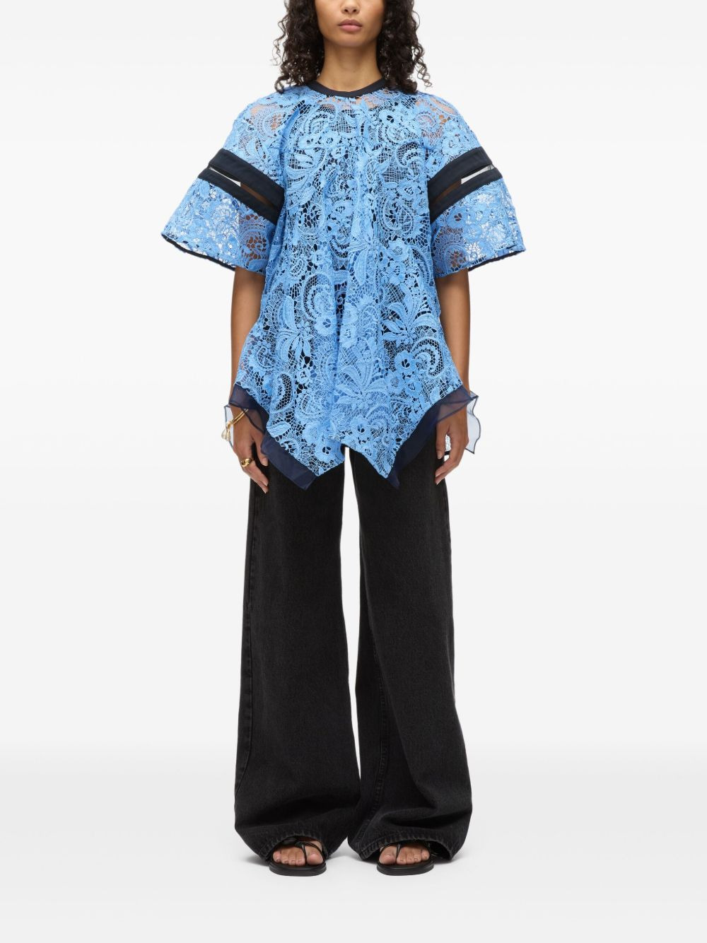 lace-panel blouse - 3