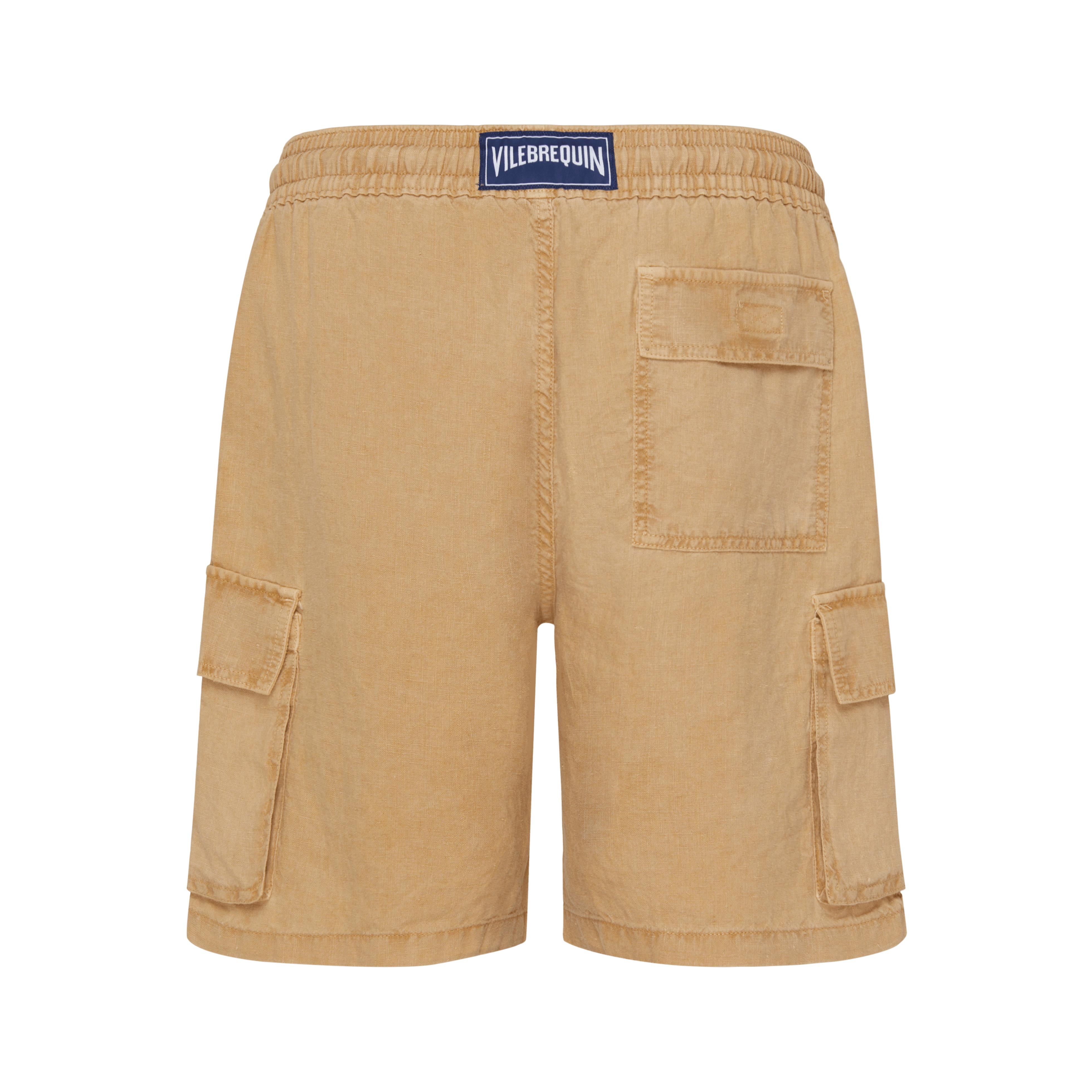 Men Linen Bermuda Shorts Cargo Pockets Natural Dye - 2