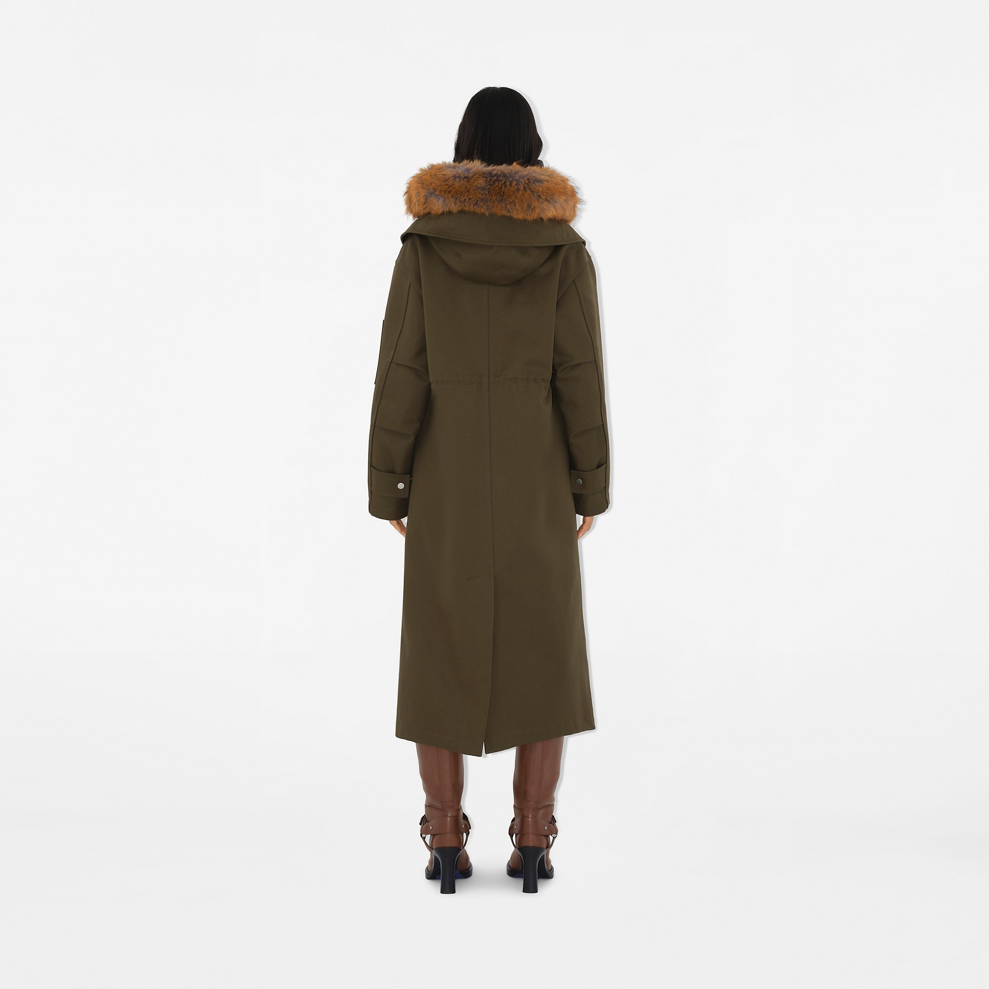 Long Faux Fur Trim Cotton Parka - 4