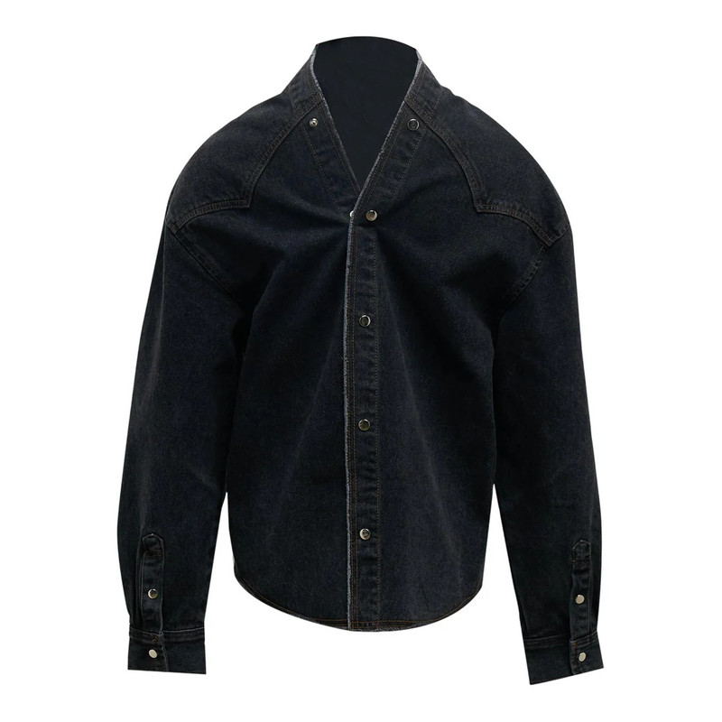 pushBUTTON Black Strap Point Denim Shirt outlook