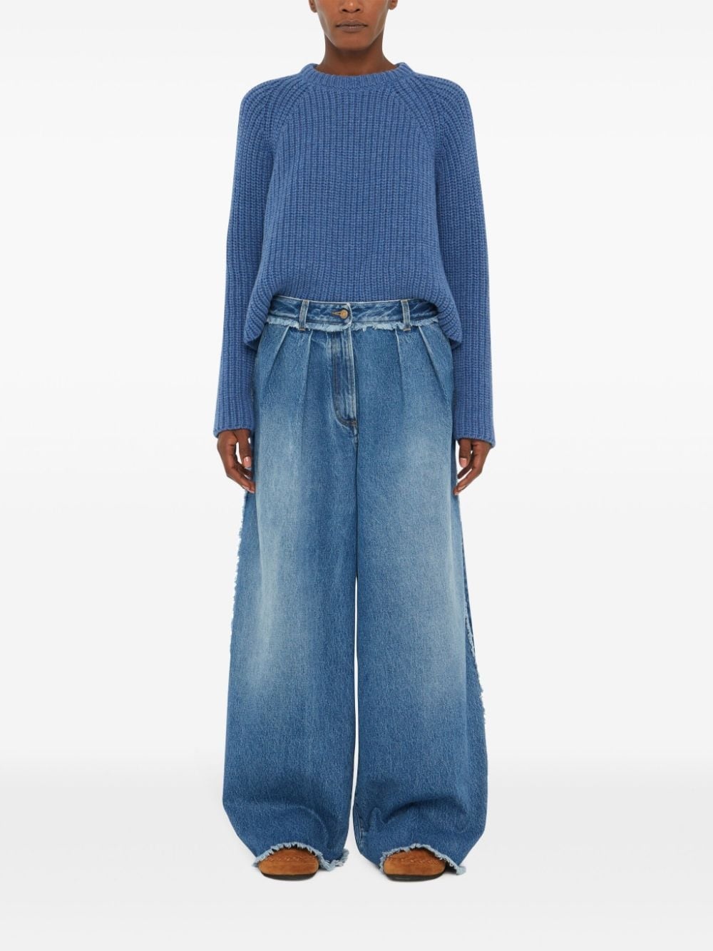 fringed wide leg jeans - 3